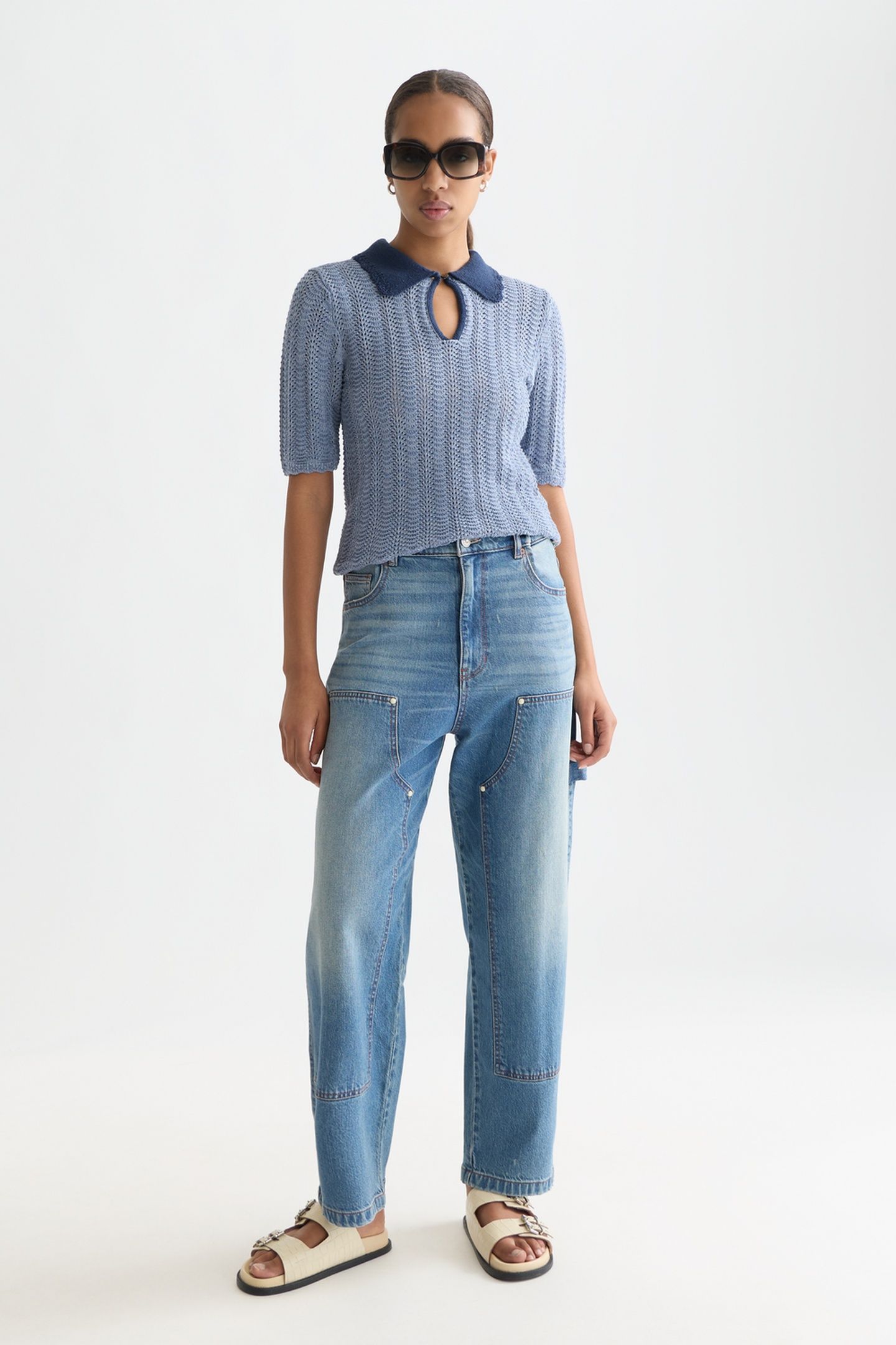 POINTELLE COLLARED KNITTED TEE INFINITY MELANGE 3
