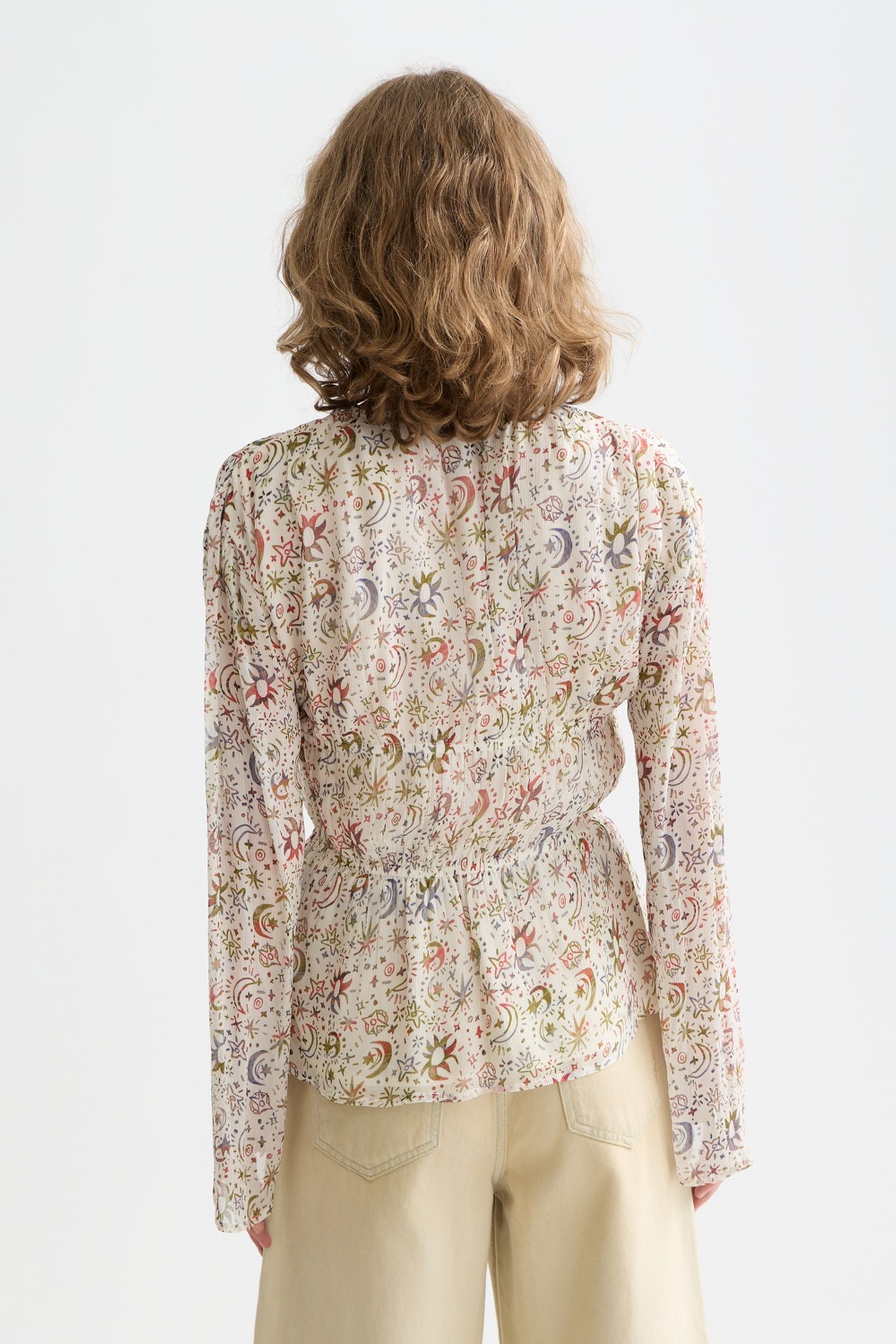 PRINTED TIED FRONT WOVEN TOP COSMIC SKY EGGNOG 2