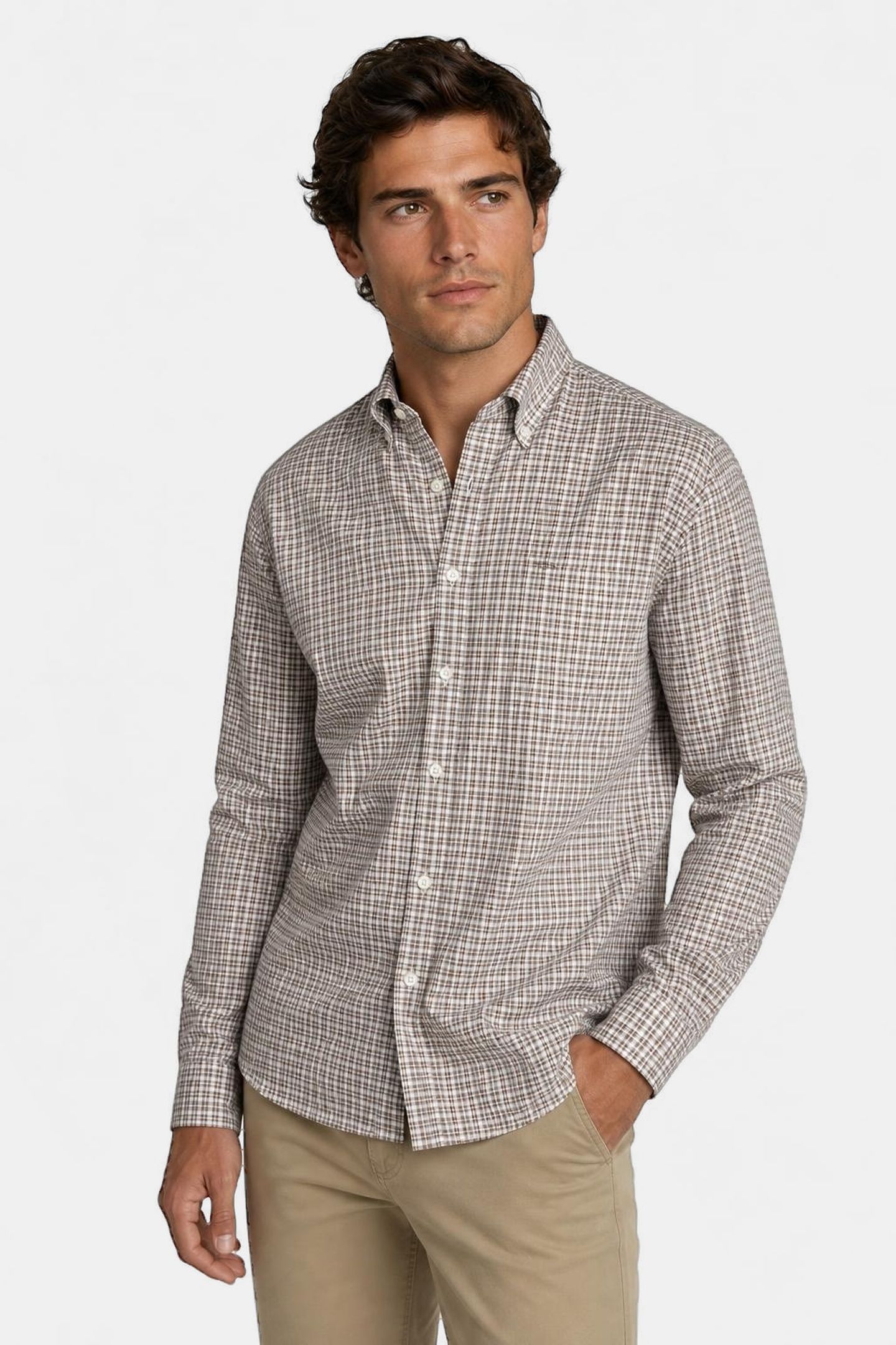 STRETCH OXFORD CHECK SHIRT CHOCOLATE BROWN 3