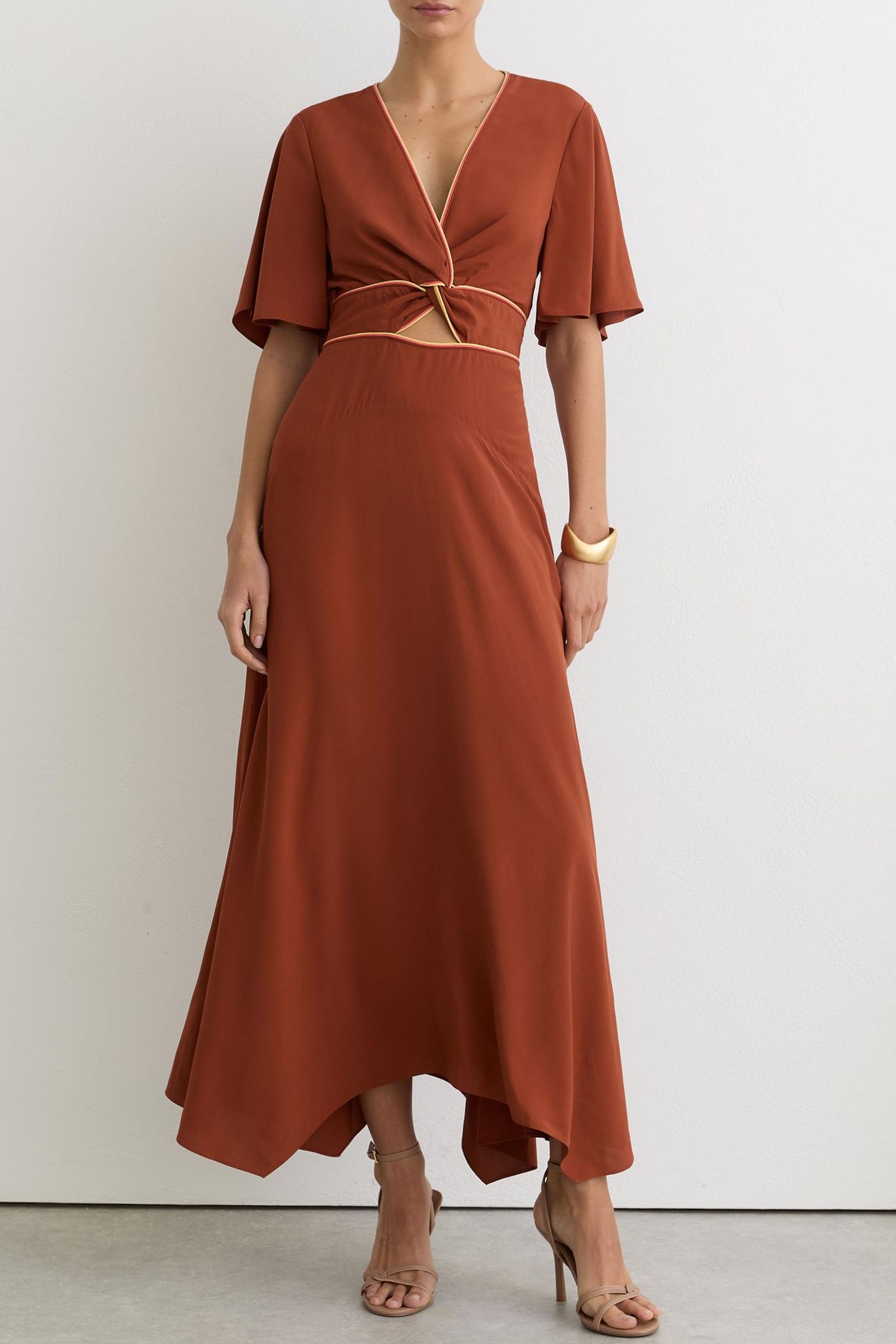 CUT OUT DETAIL MIDI DRESS RUST ORANGE 1