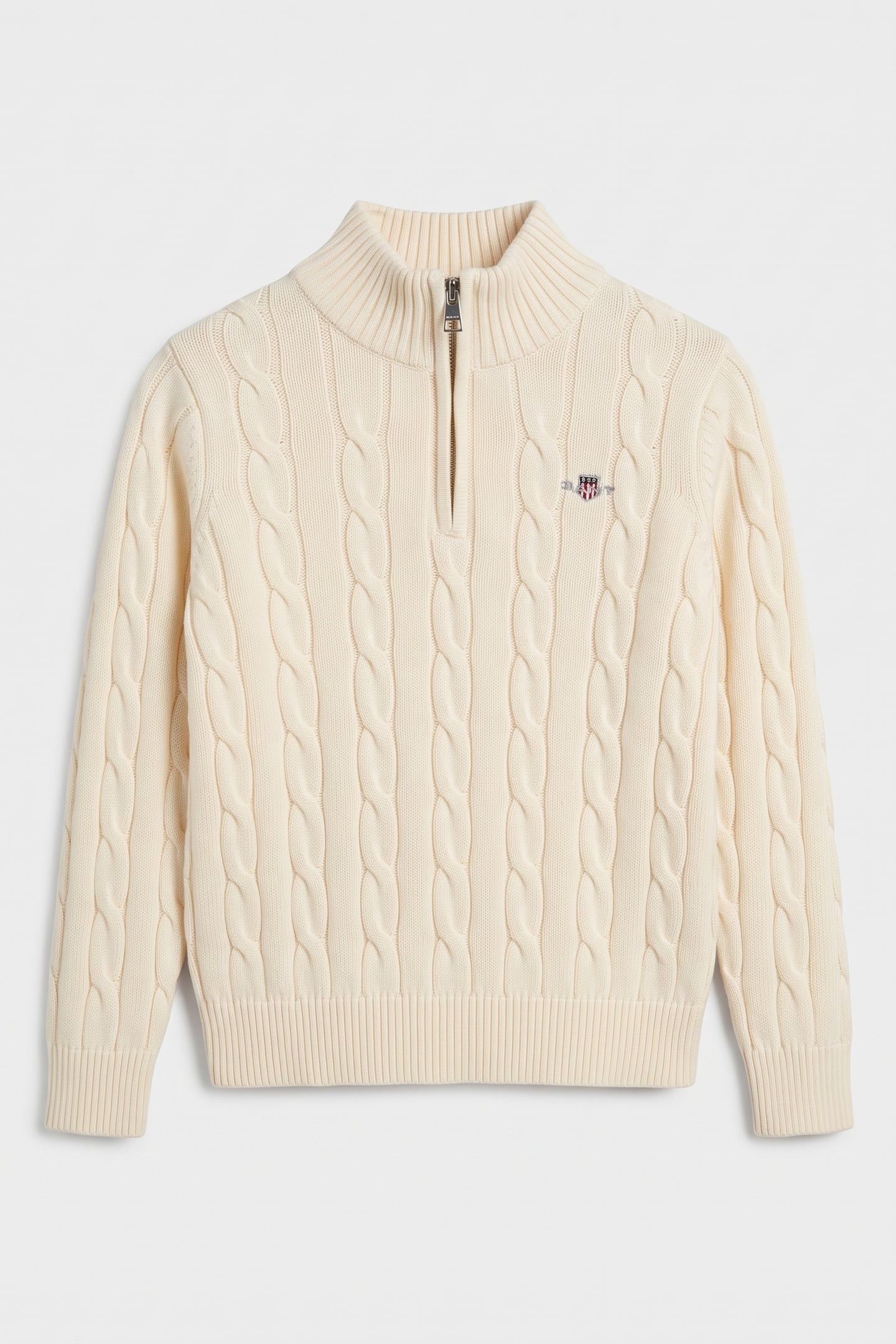 KIDS UNISEX COTTON CABLE HALF ZIP CREAM 2