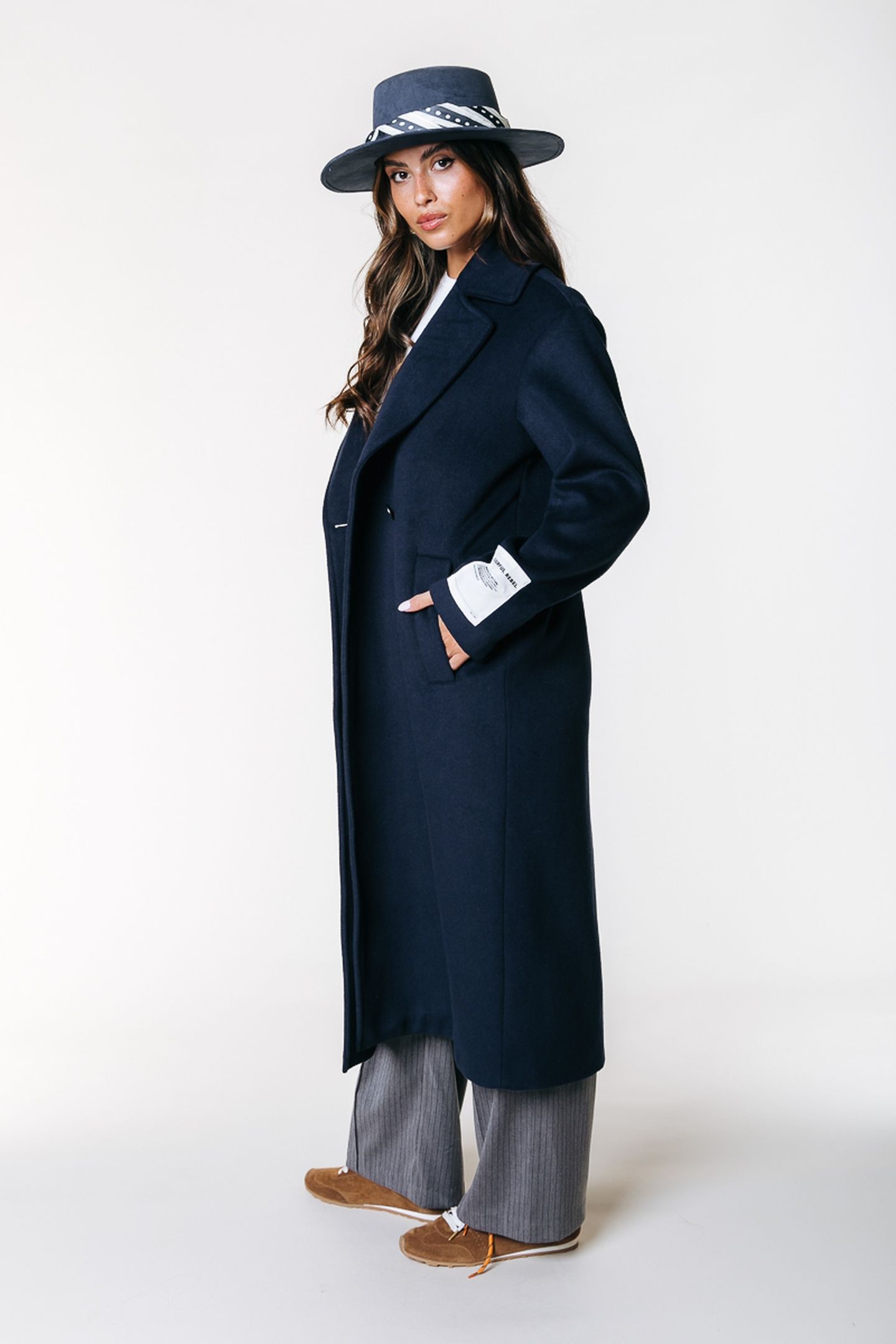 ZANIA DOUBLE BREASTED WOOL LONG COAT NAVY 4