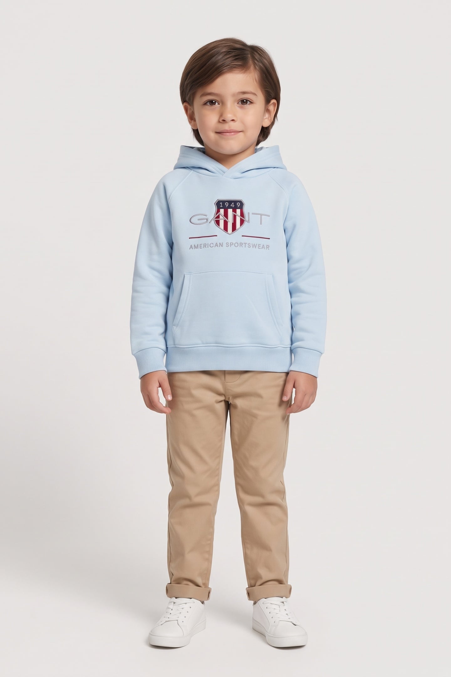 KIDS UNISEX ARCHIVE SHIELD RAGLAN HOODIE CALMING BLUE 1