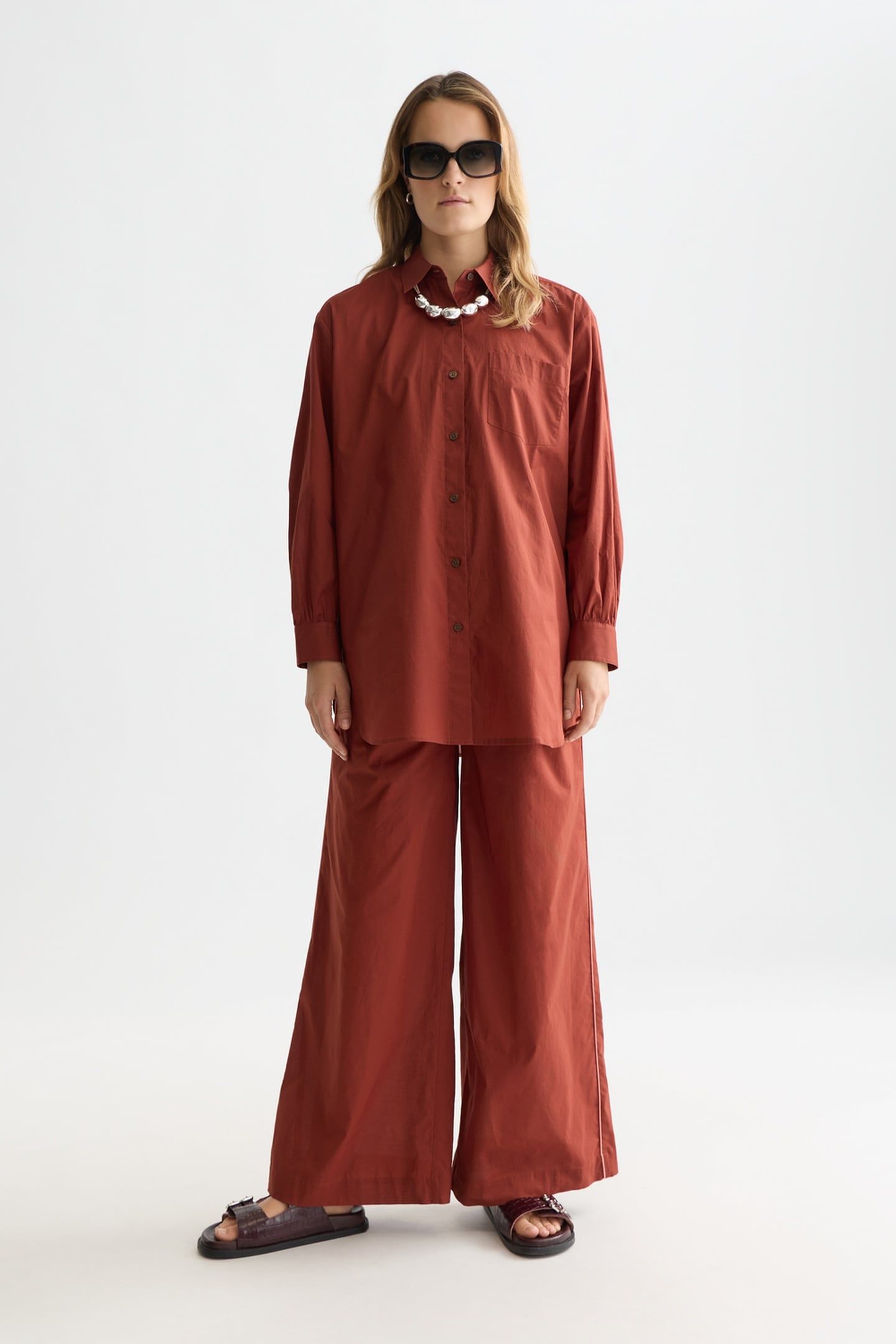 COTTON VOILE PULL ON BEACH PANTS BURNT HENNA 3