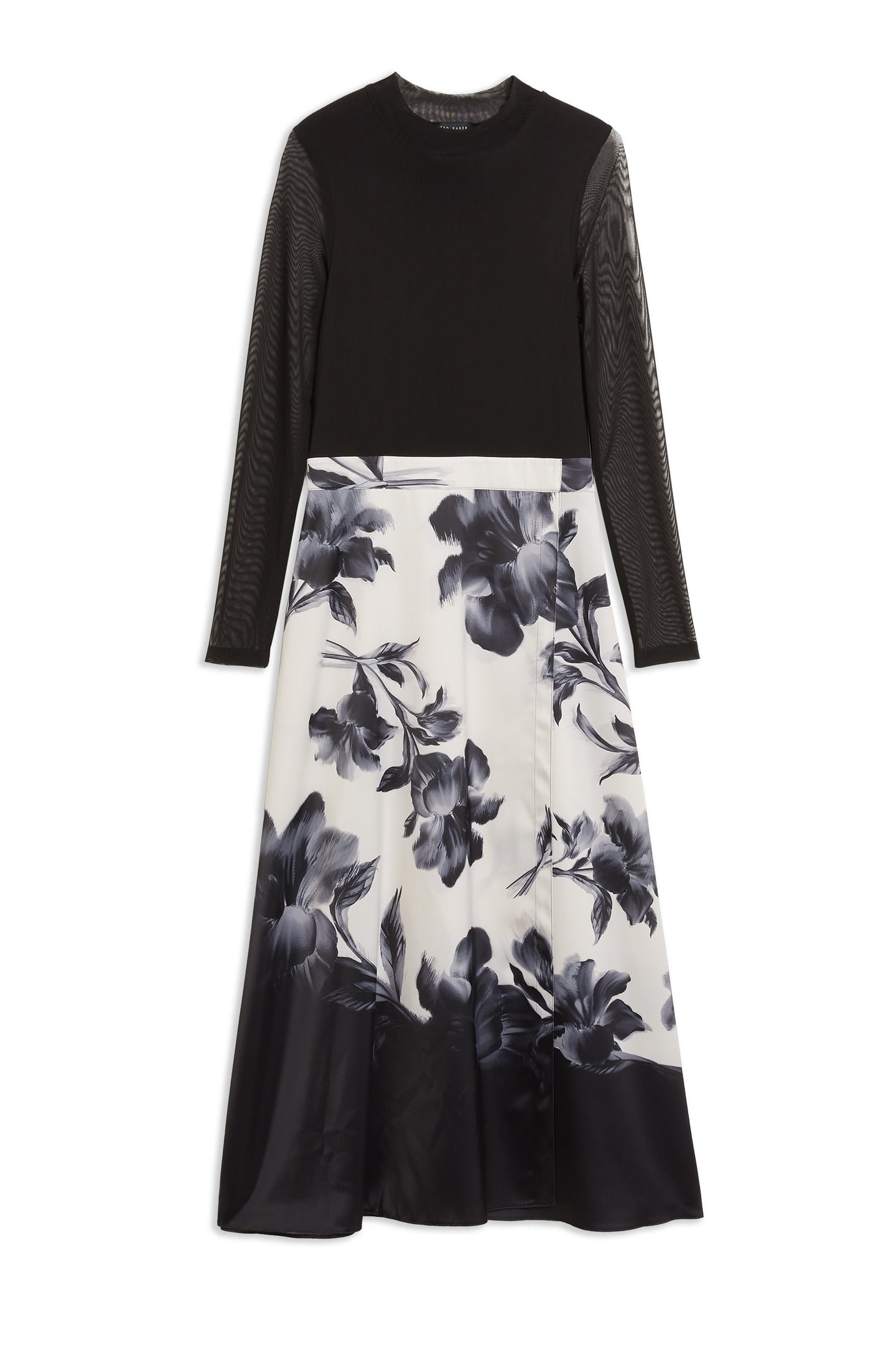 SELNAA MESH TOP PRINTED SKIRT MIDI BLACK 3