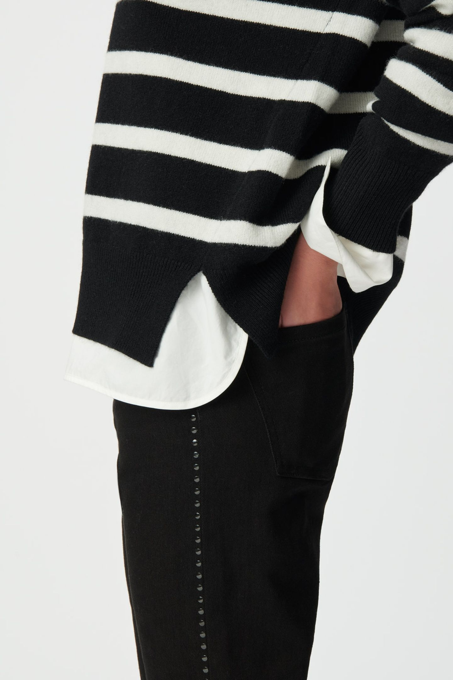 BLACK ECRU PURE WOOL SAILOR SWEATER, BUTTONS 4