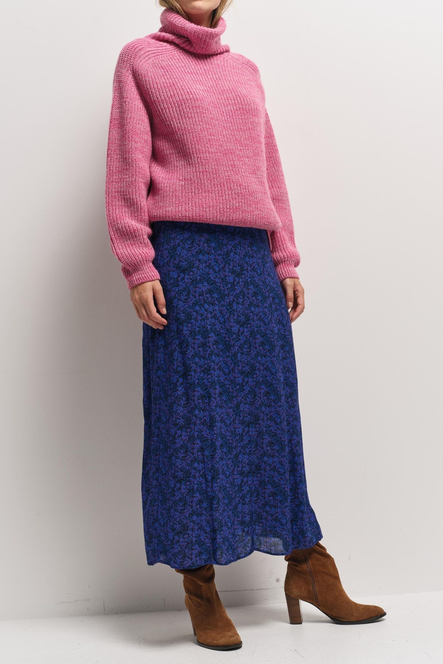 JULLY - NAVY POLKA DOT FLORAL PRINT MIDI SKIRT 3