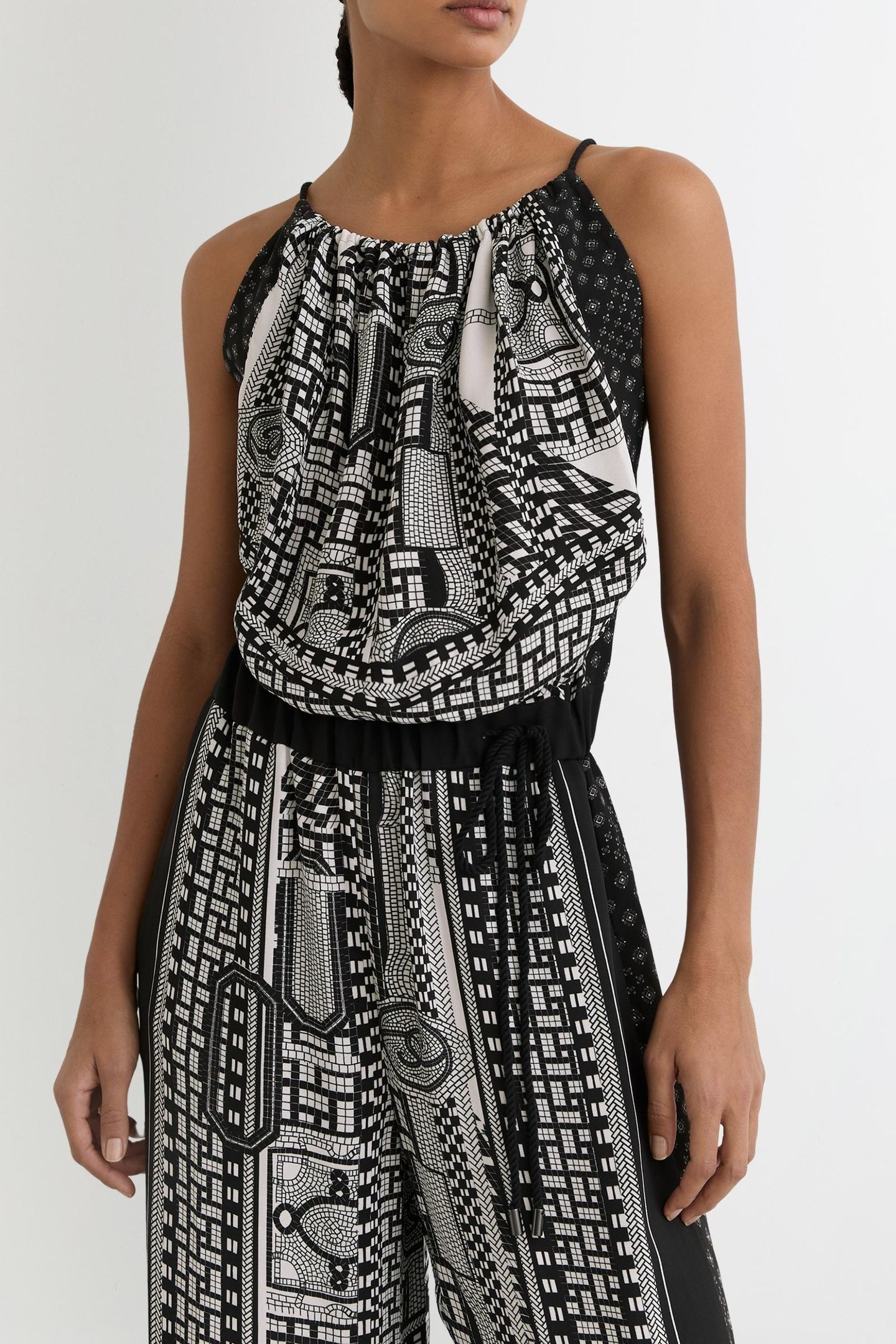 SCARF PRINT JUMPSUIT BLACK/IVORY 2