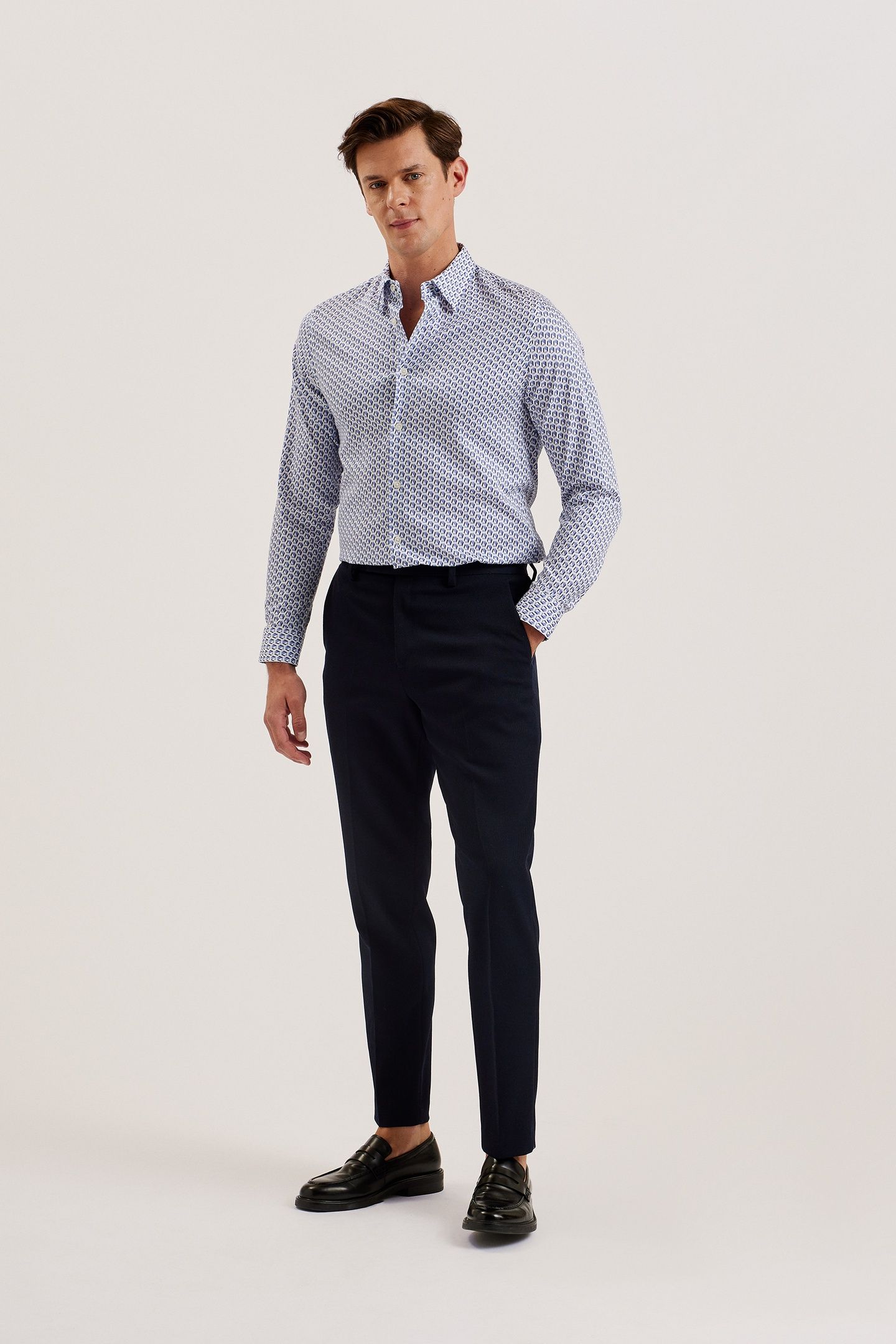 JOSHHY LS SLIM HEX GEO SHIRT BLUE 1