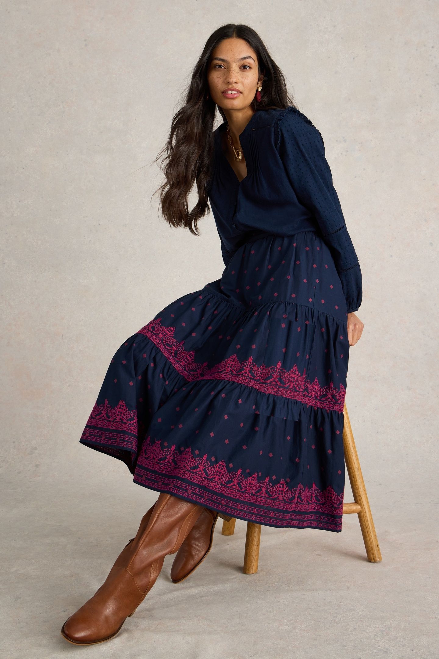POLLY EMBROIDERED SKIRT NAVY MULTI 5