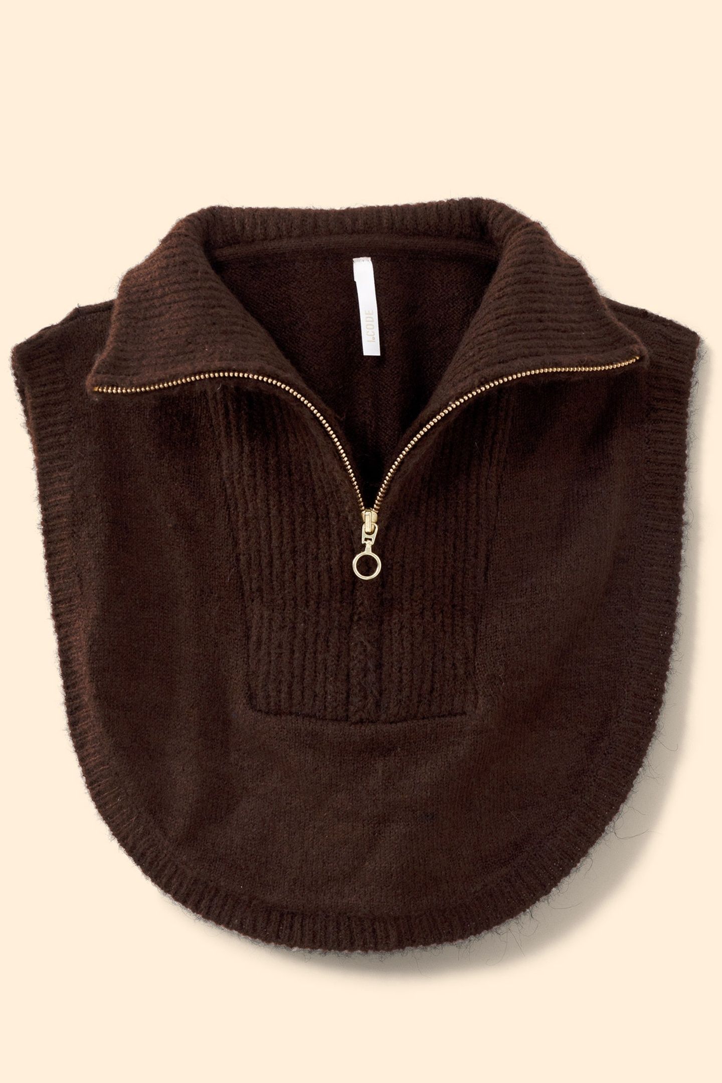 BROWN KNIT ZIP-NECK BIB FRONT 1