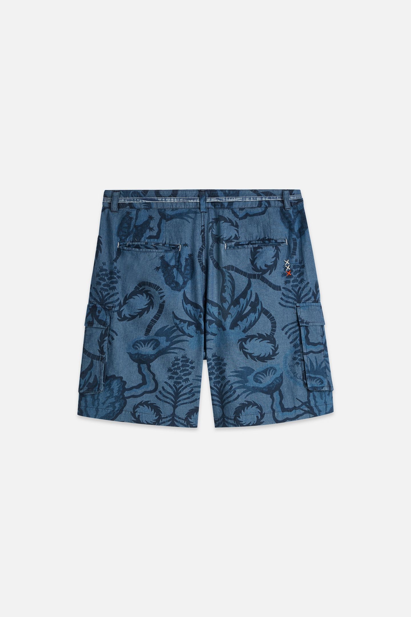 ALLOVER PRINTED CHAMBRAY CARGO SHORTS NAVY 2