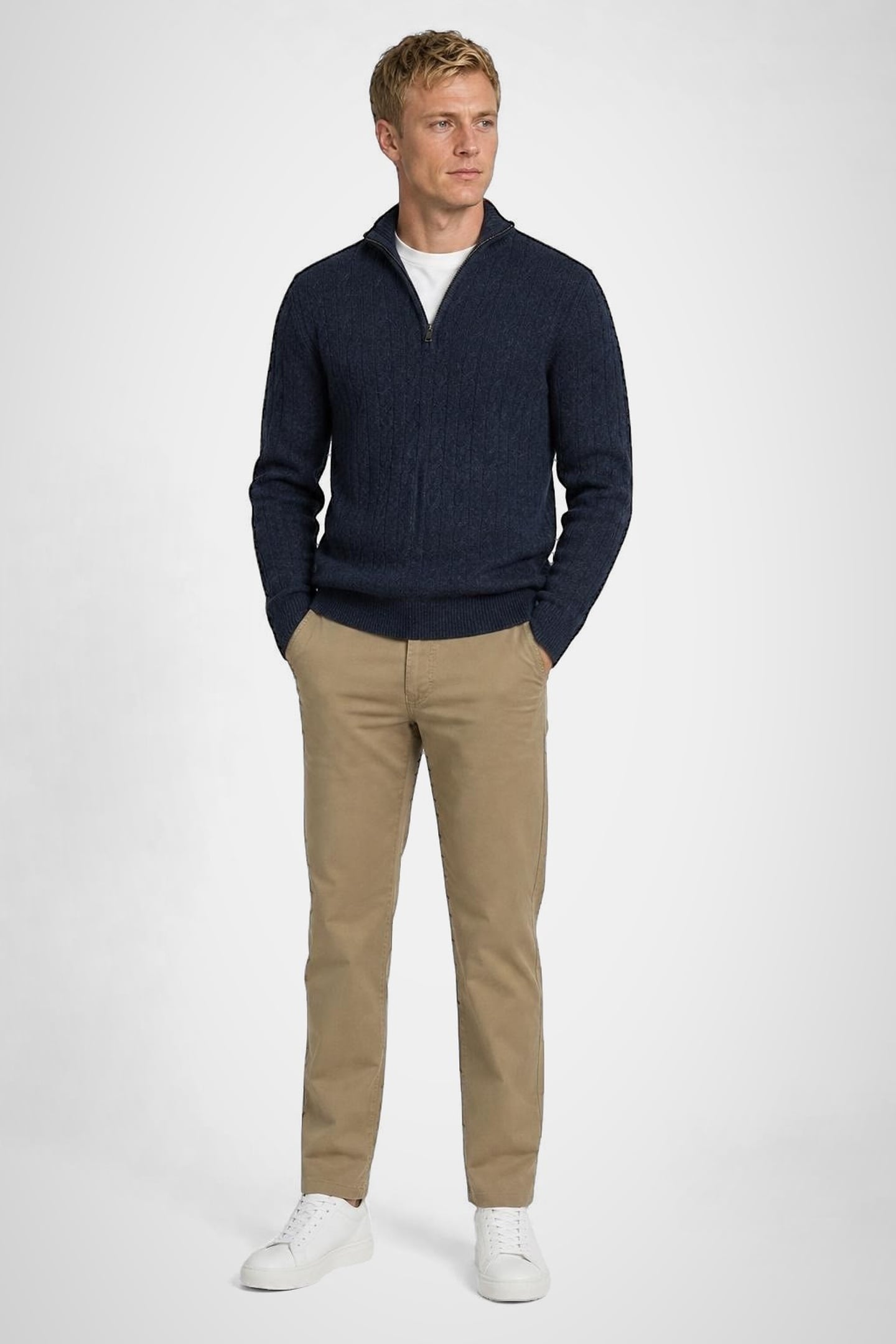 CABLE ZIP MOCK SWEATER NAVY 2