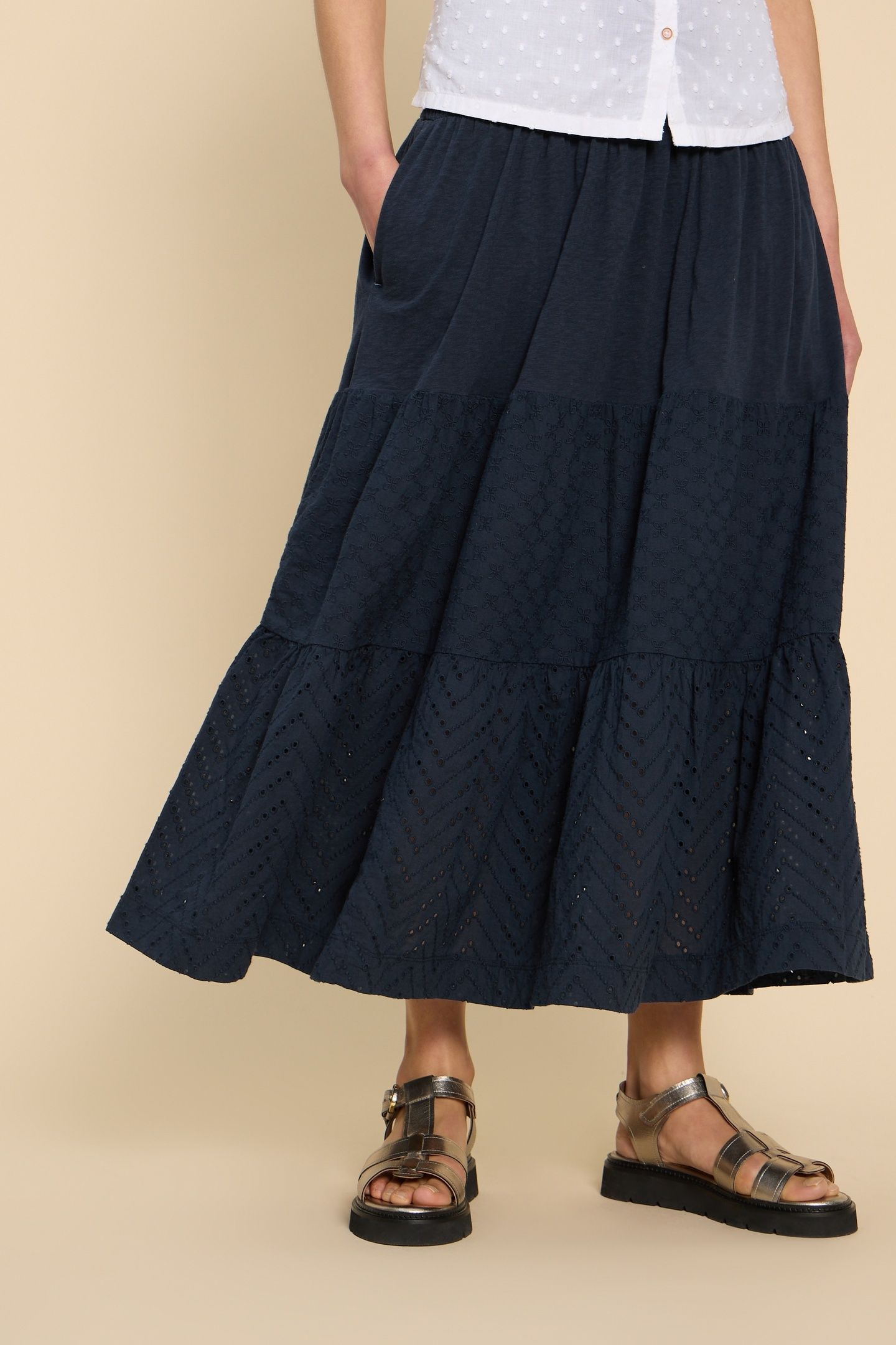 MARISSA BRODERIE MAXI SKIRT DARK NAVY 2