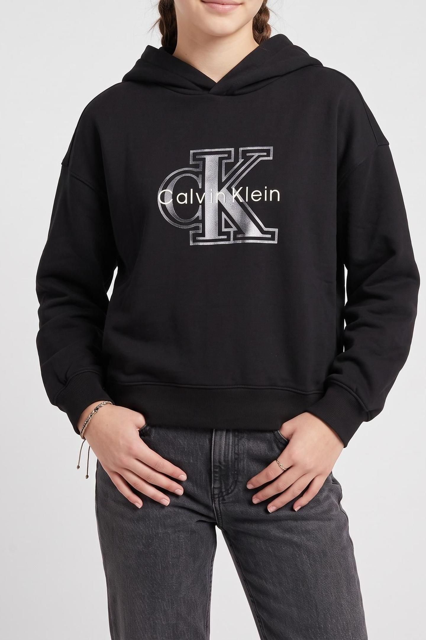 GIRLS VELVET MONOLOGO HOODIE BLACK 1