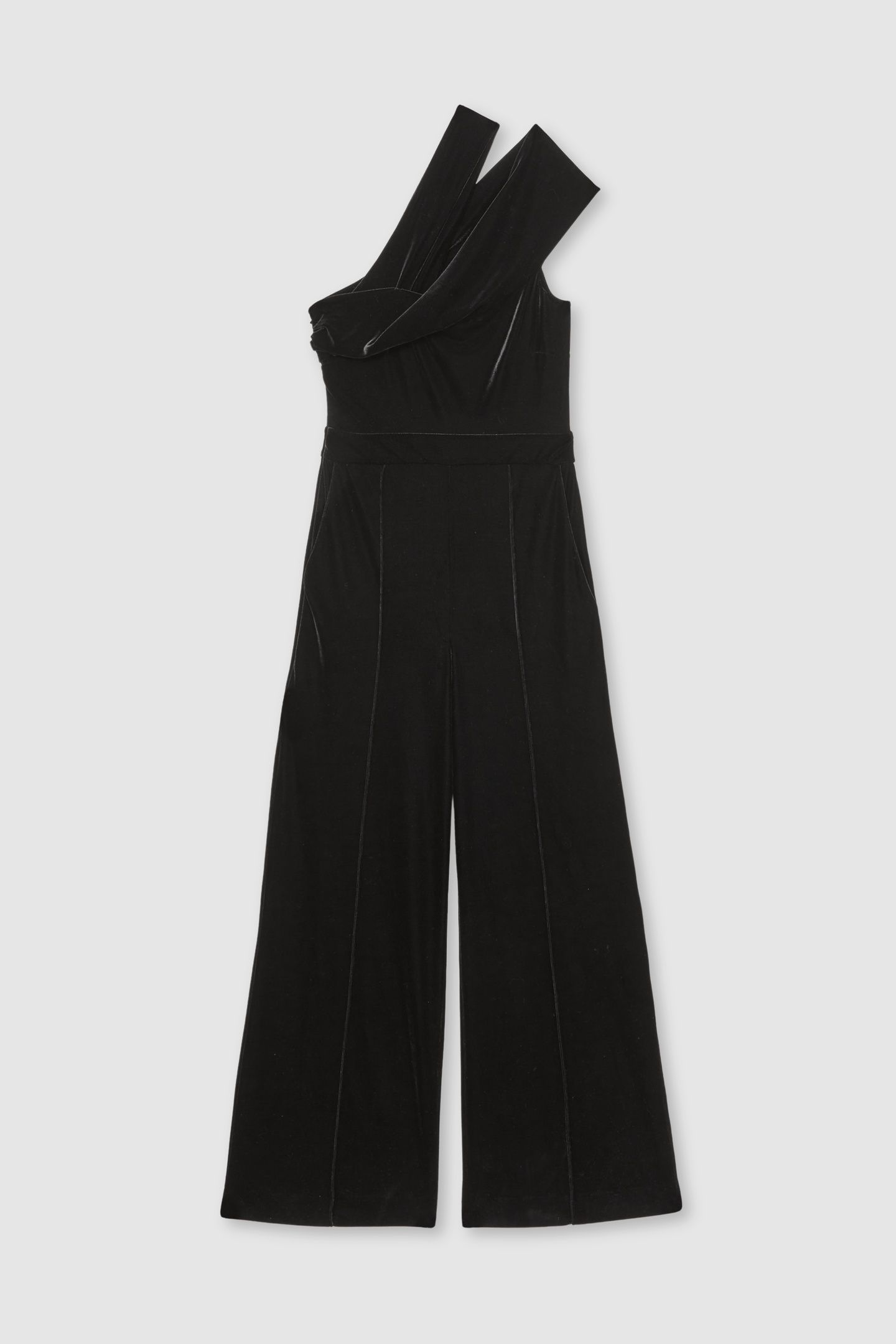ONE SHOULDER VELVET JUMPSUIT BLACK 5