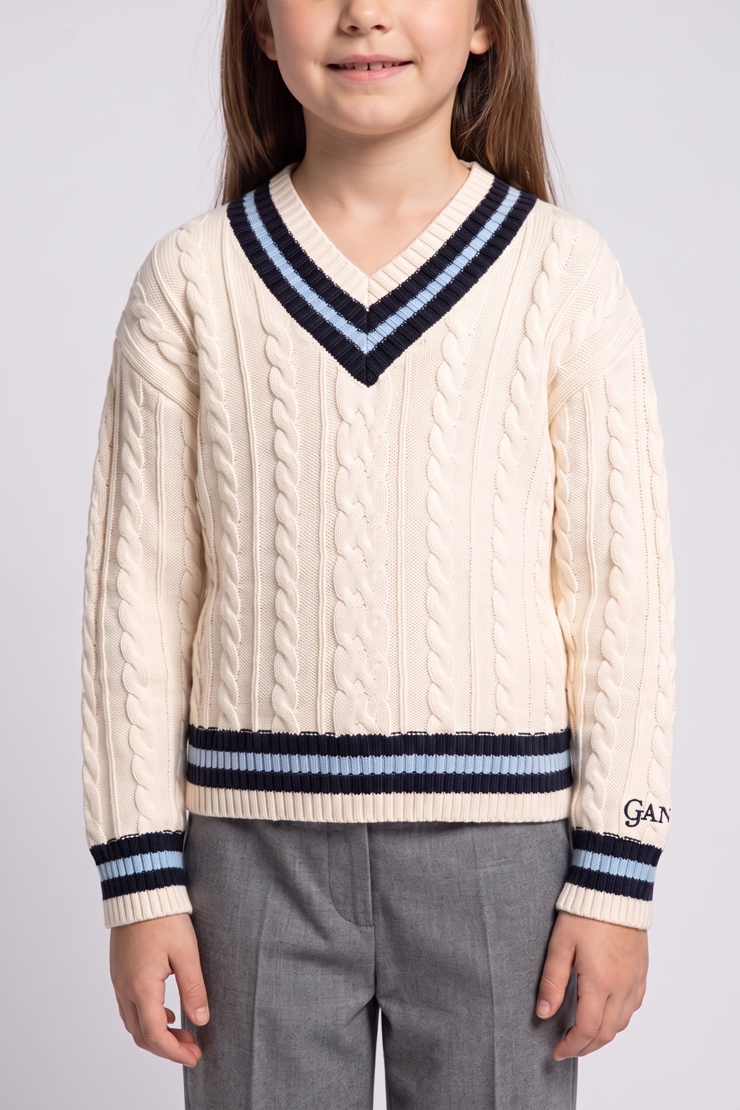 TEEN GIRLS CABLE KNIT CRICKET JUMPER CREAM 1