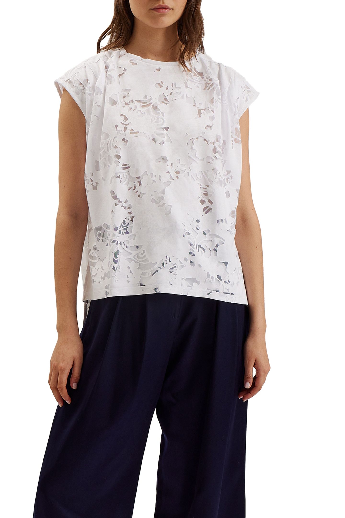 VLEENA PRINTED BURNOUT VEST TOP WHITE 1