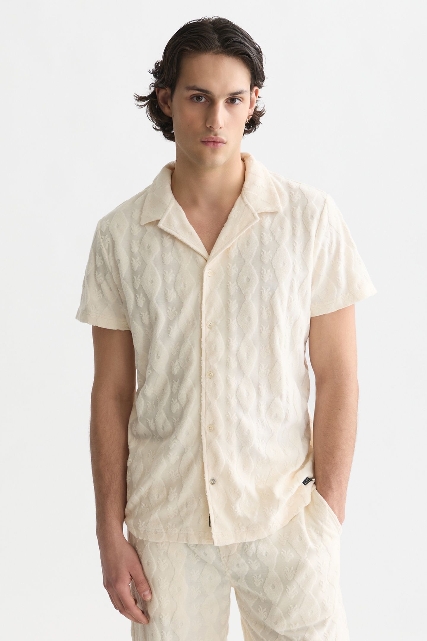 TERRY JACQUARD REGULAR-FIT SHORT-SLEEVED SHIRT WHITE TRADITI 1