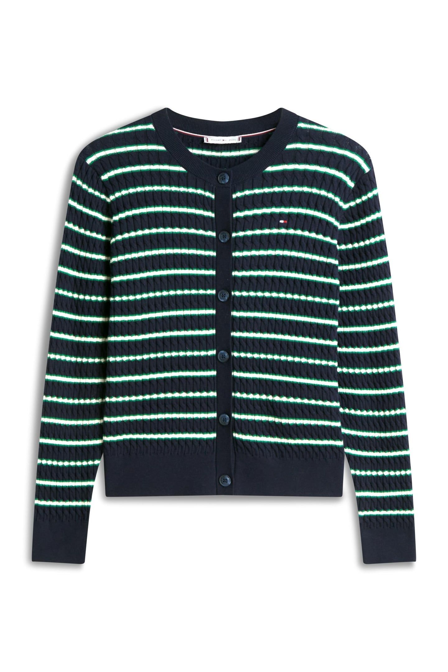 CO CABLE FINE GG C-NECK NAVY/NOUV GREEN/CALICO MULTI 1