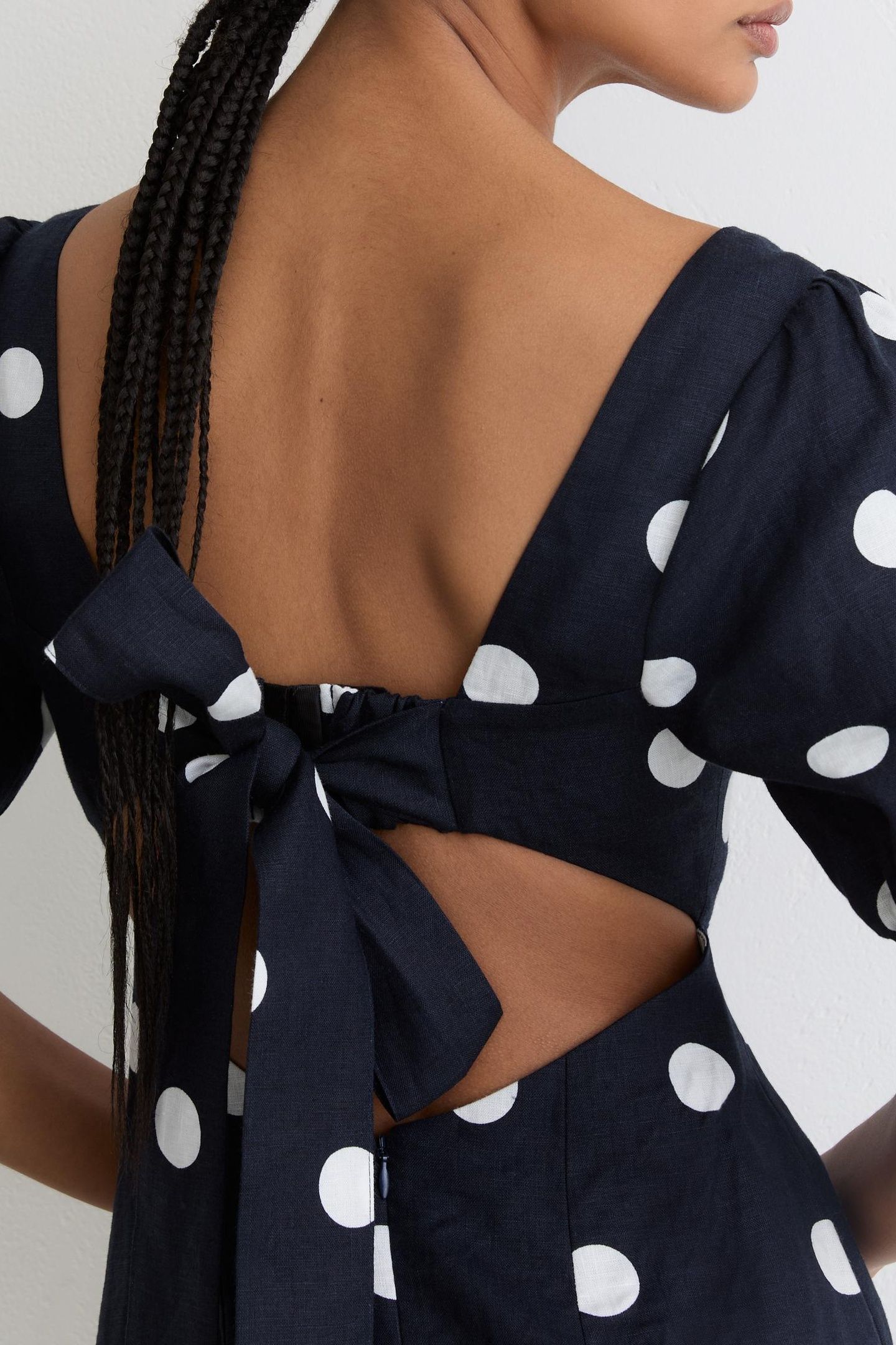 SHORT SLEEVE POLKA DOT MIDI DRESS NAVY/IVORY 7