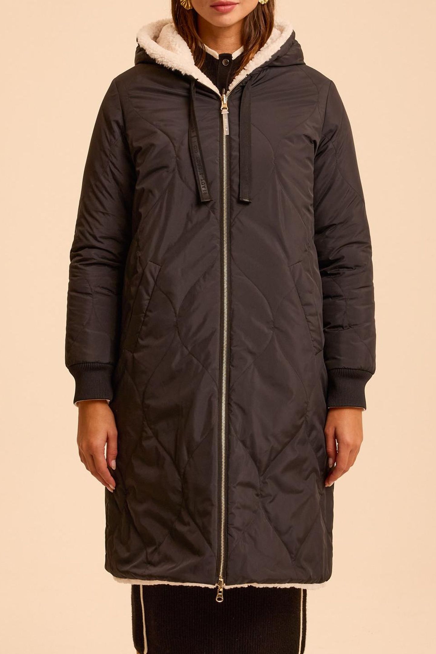 BLACK NYLON/ECRU SHERPA REVERSIBLE PARKA 1