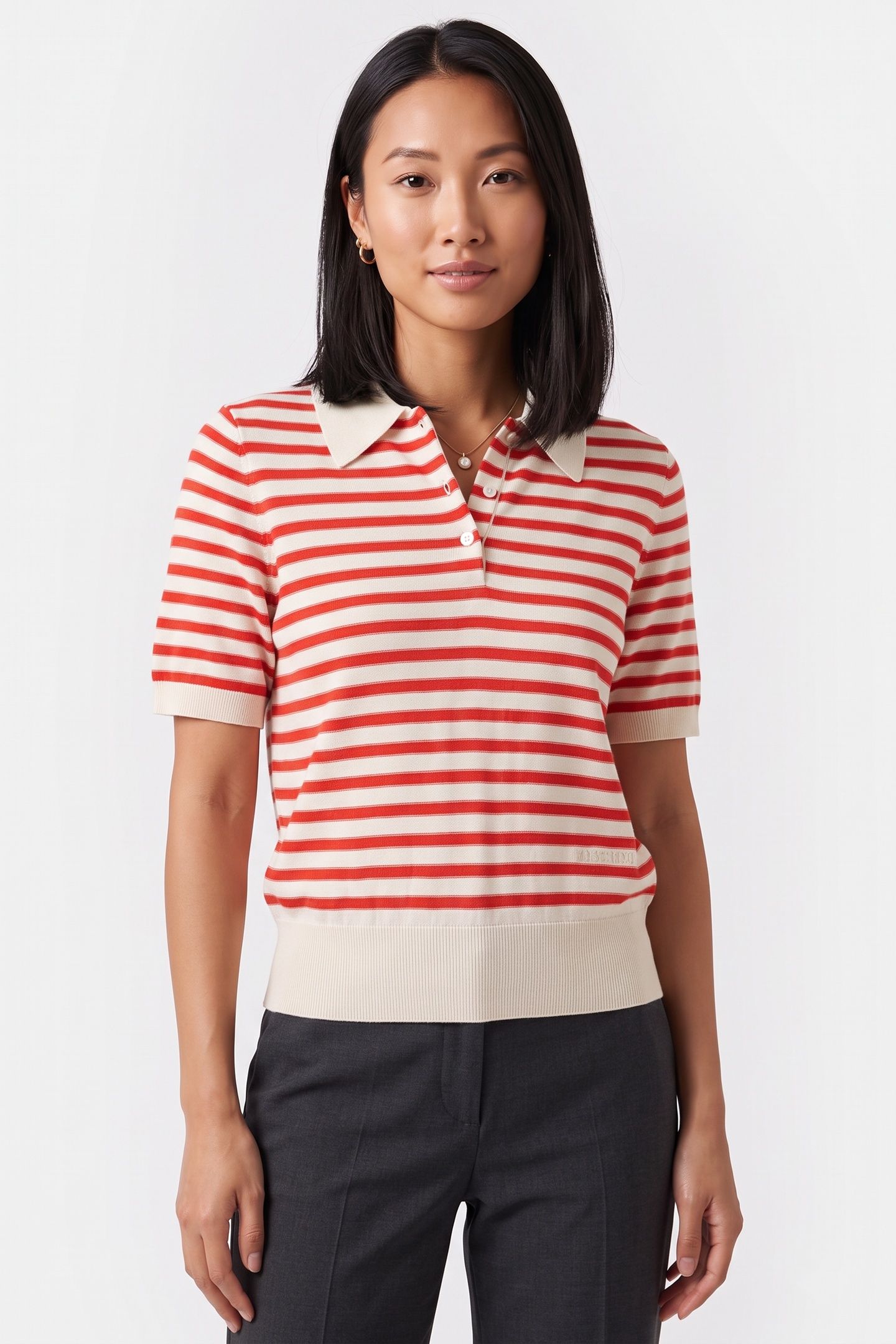 POLO SHORT SLEEVE ECRU/RED 2