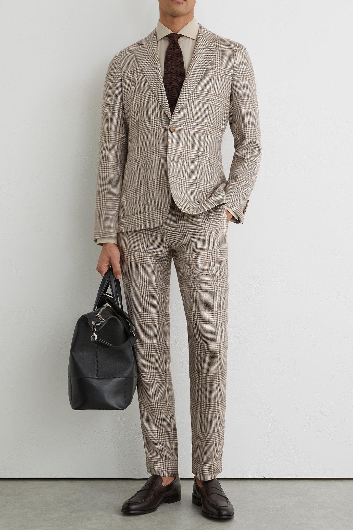 SB 2B NOTCH PRINCE OF WALES CHECK BLAZER OATMEAL BROWN 3