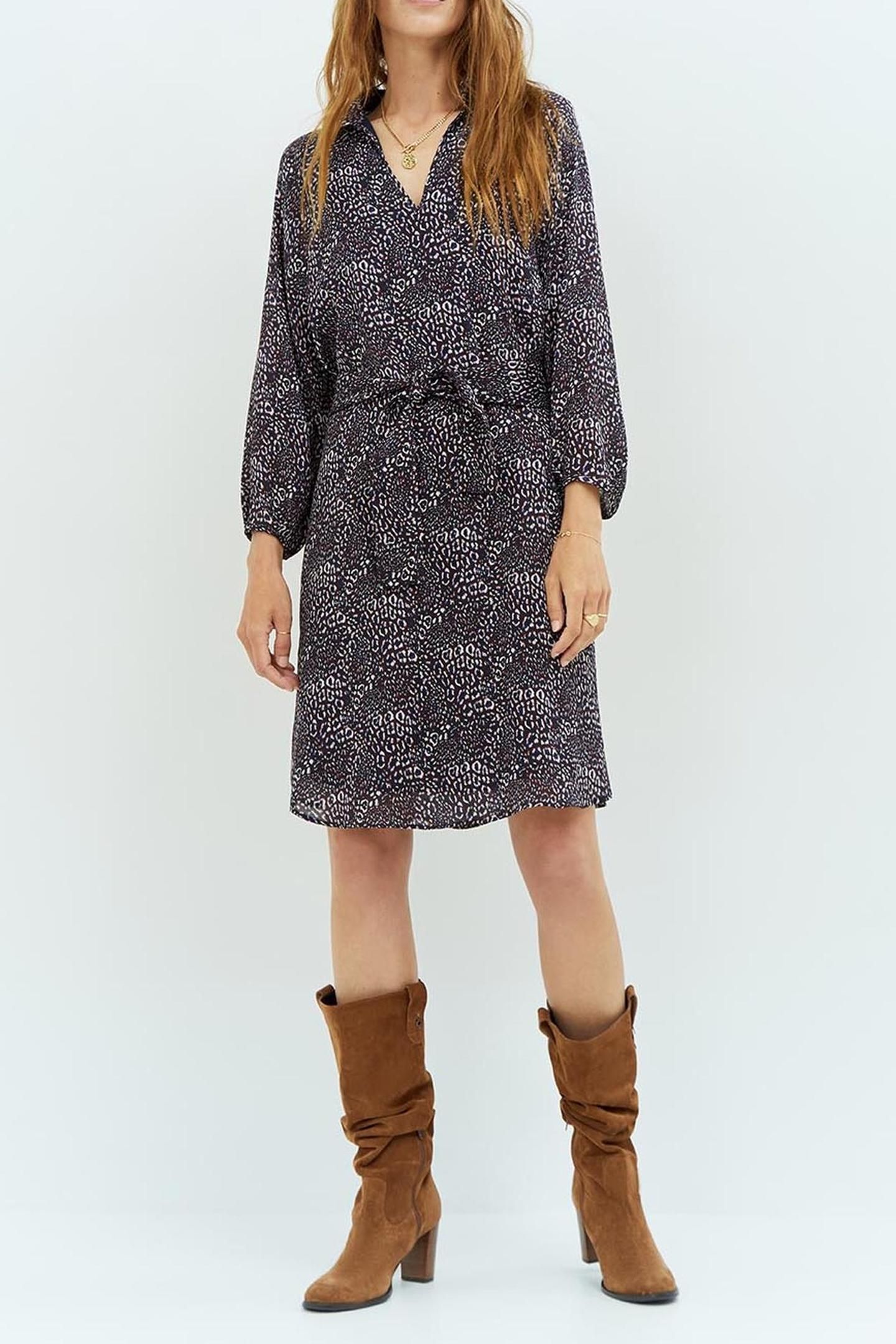 ROYCE _ ABSTRACT LEO PRINT NAVY DRESS IN RECYCLED POLYESTER 3