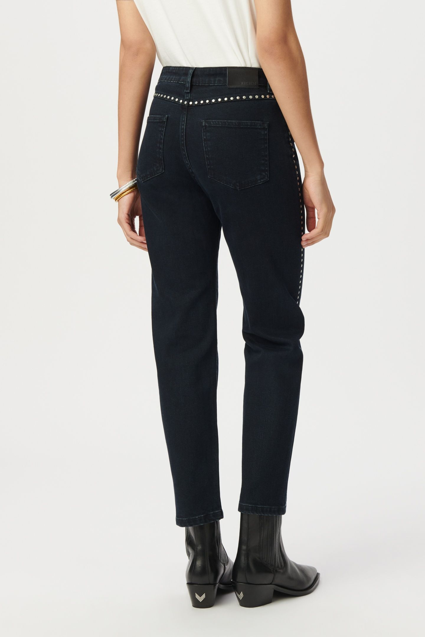 NAVY STUDDED CROPPED STRAIGHT JEANS 3
