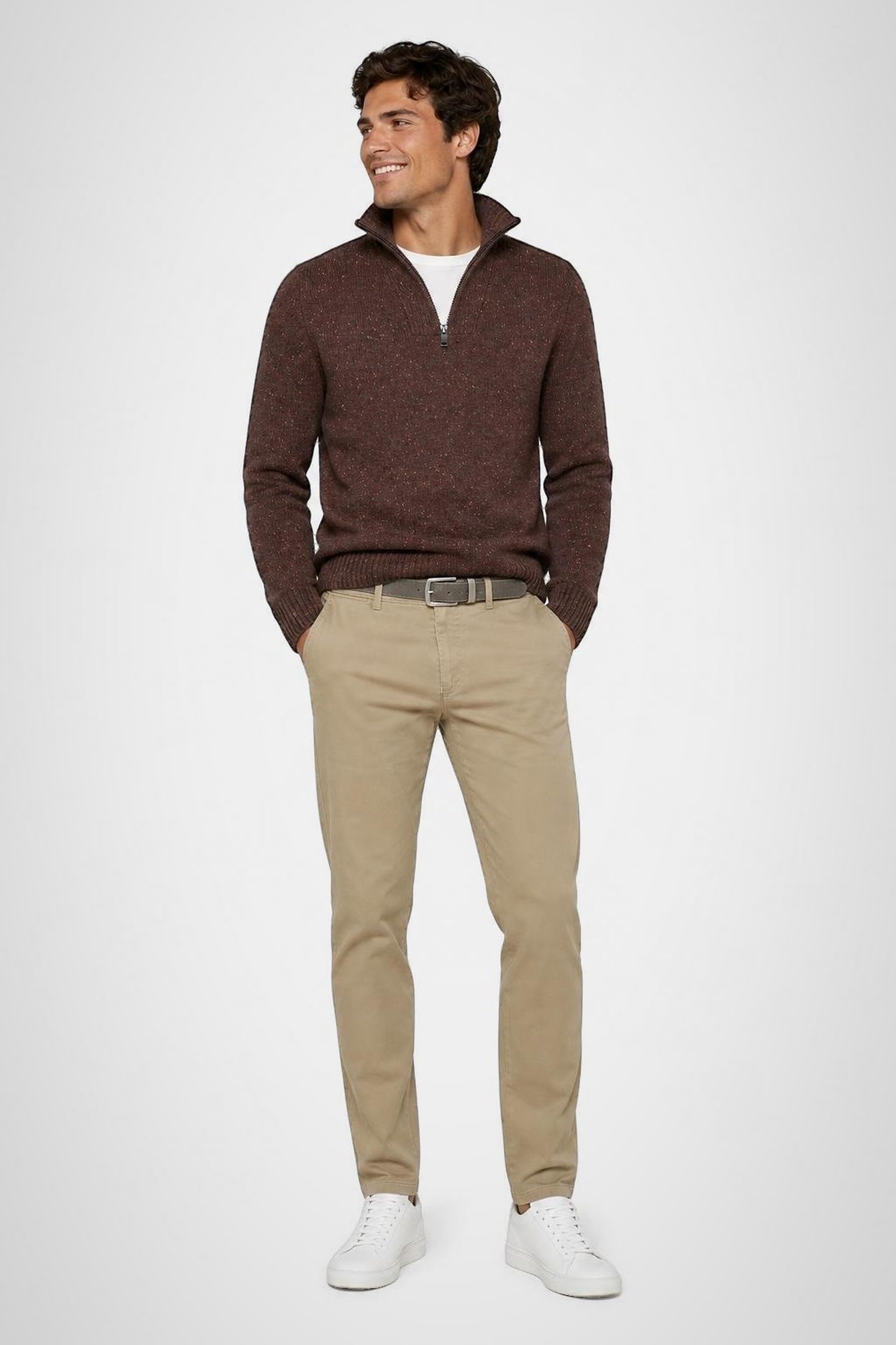 ZIP MOCK FISHERMANS SWEATER CHOCOLATE BROWN 1