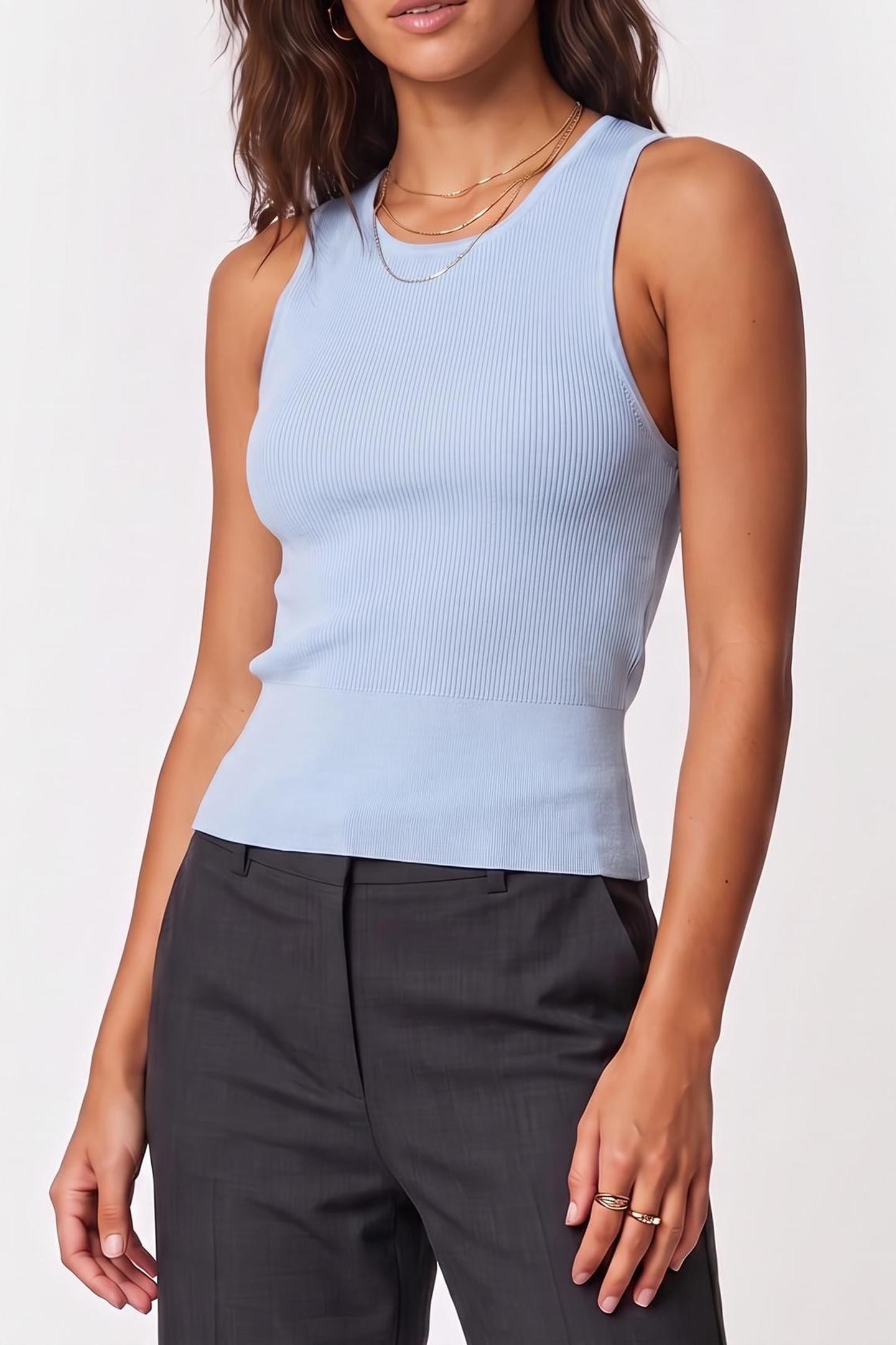 VISCOSE SILK TANK CERULEAN 1