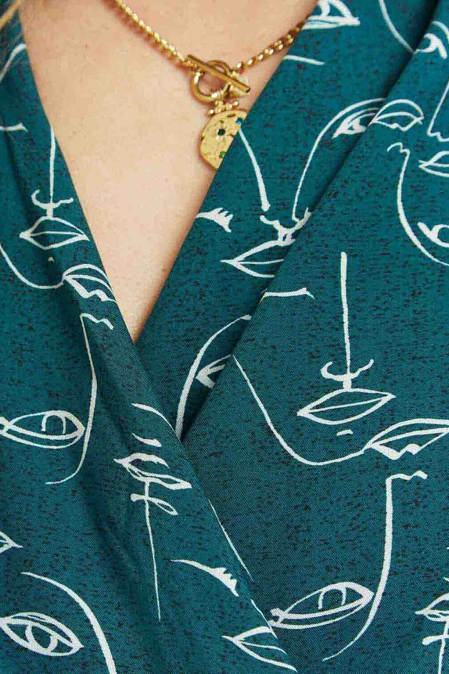CINNAMON _ CEDAR GREEN BLOUSE WITH FACE PRINT 5