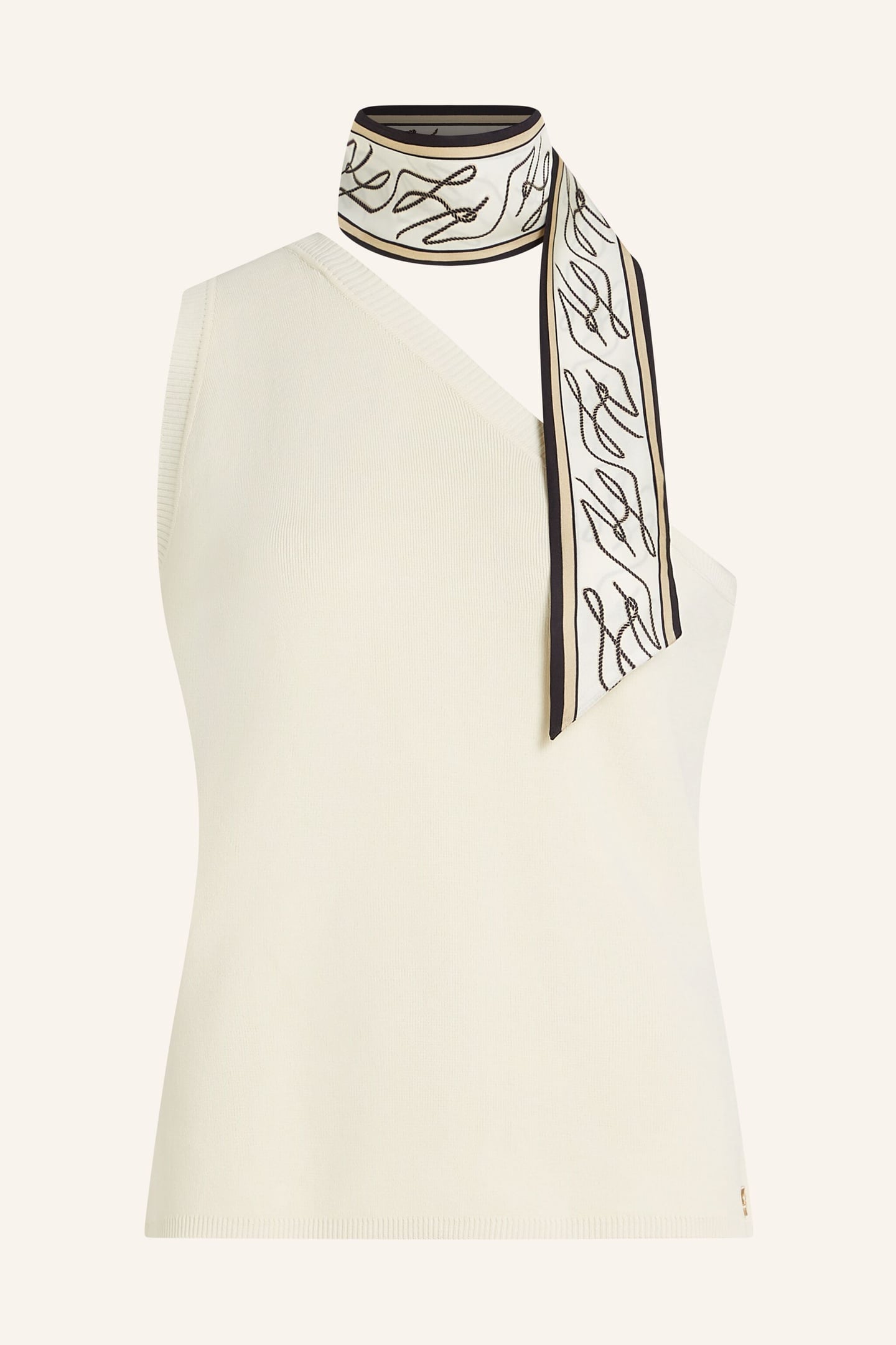 SCARF PRINT DETAIL KNIT TOP CANNOLI CREAM 4