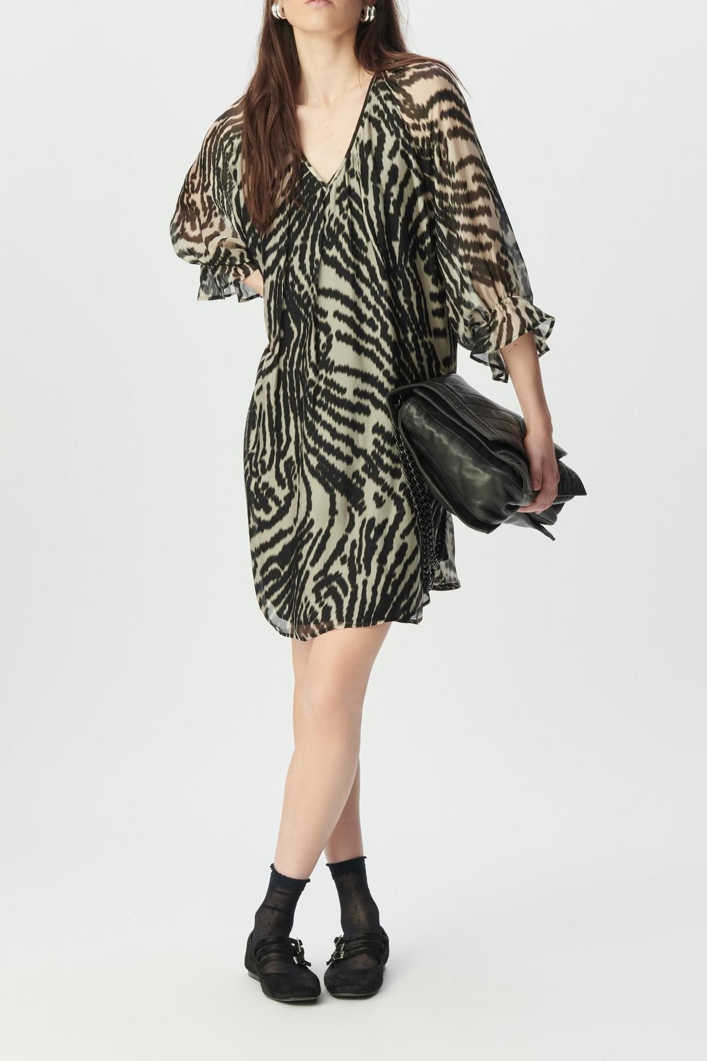 BLACK VOILE SHORT DRESS WITH ZEBRA PRINT 3