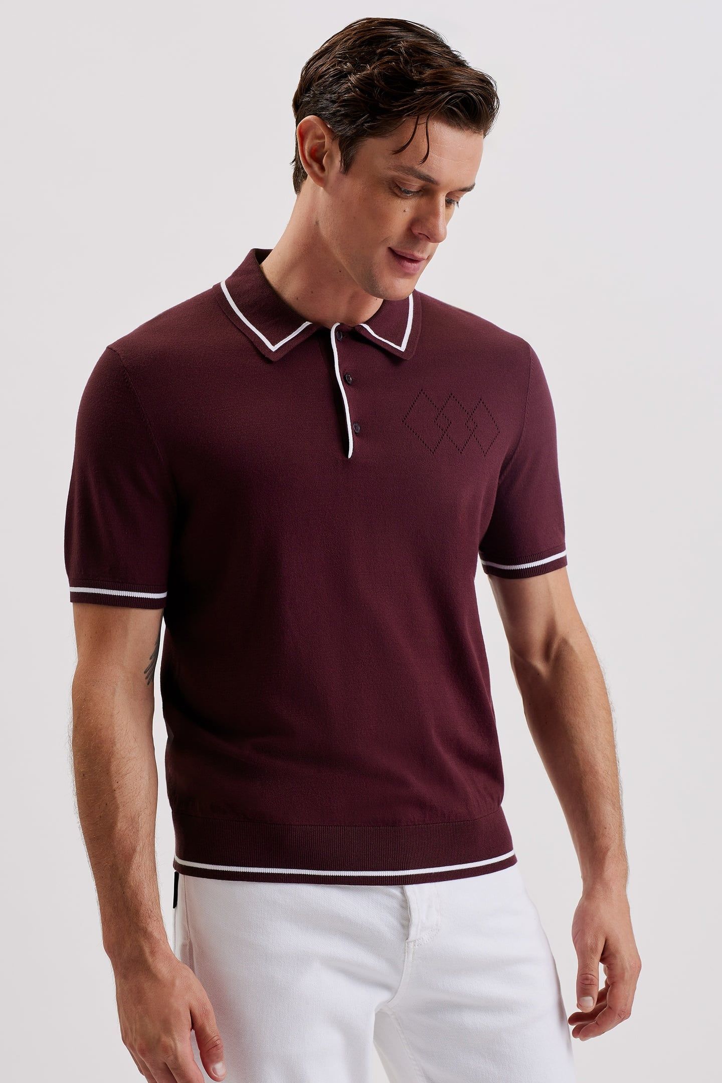 DUNOW SS POINTELLE DIAMOND POLO MAROON 1