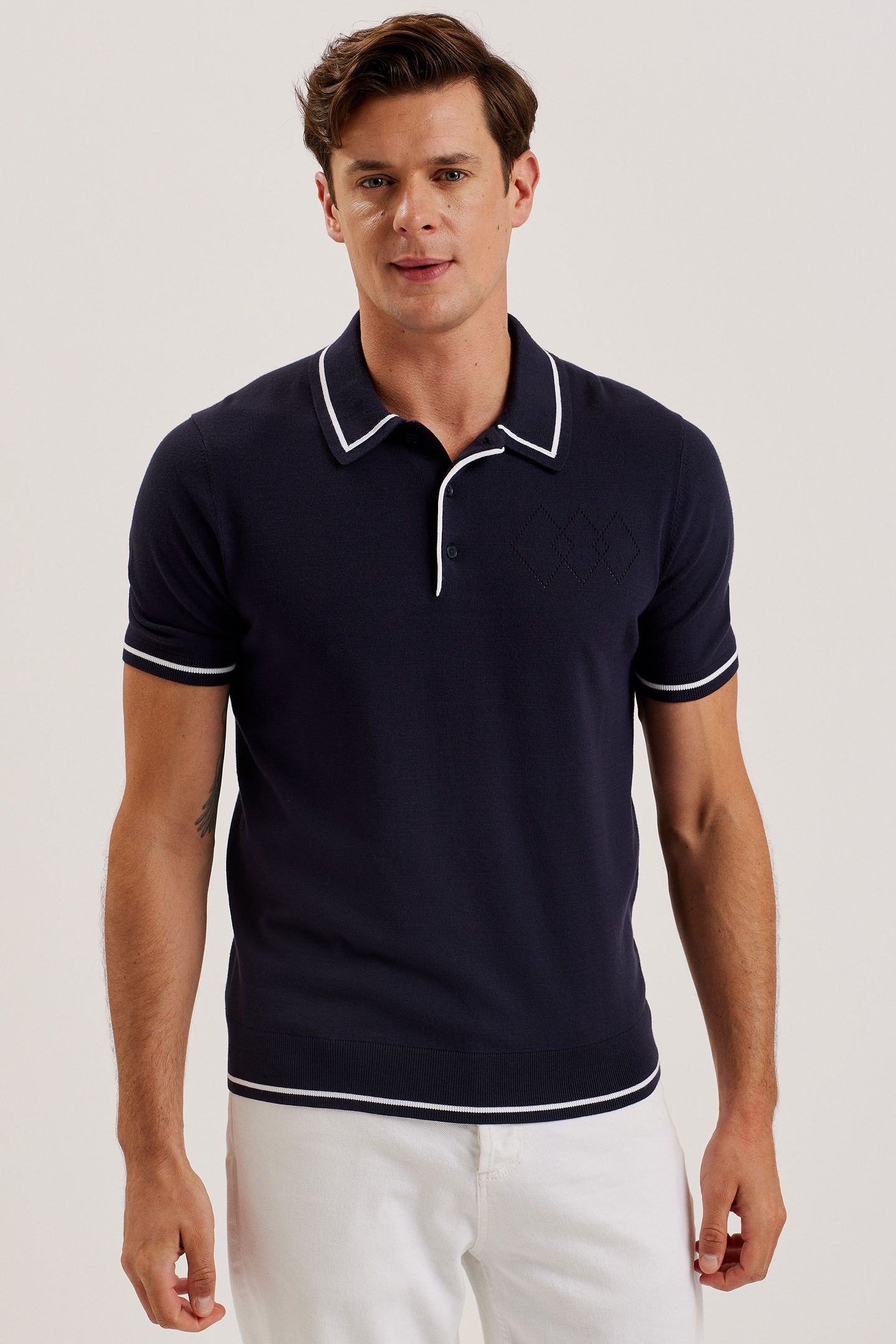 DUNOW SS POINTELLE DIAMOND POLO NAVY 1