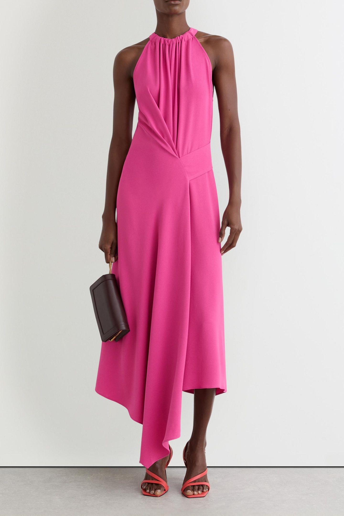 DRAPE DETAIL OCCASION MIDI DRESS RASPBERRY PINK 1