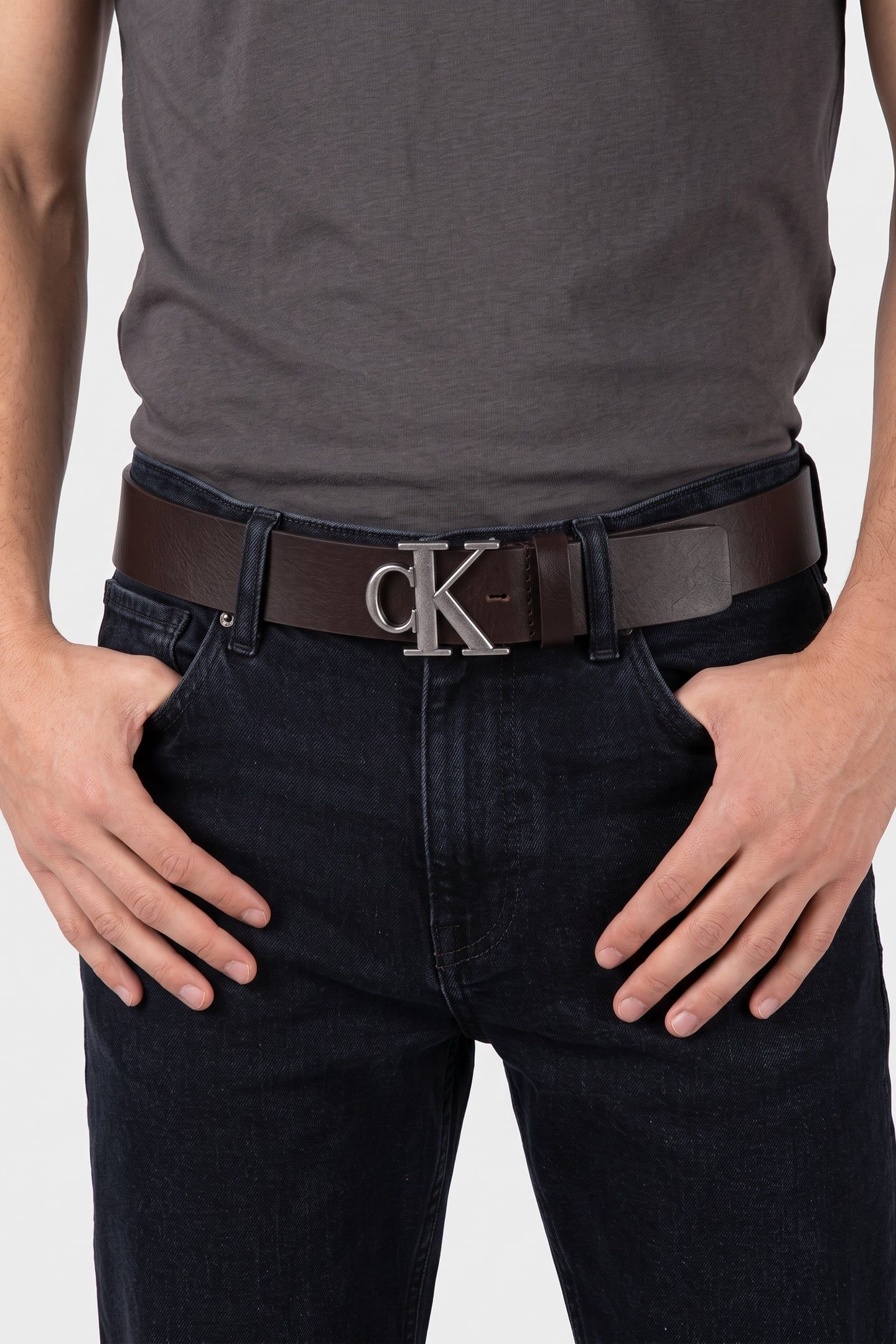 ROUND MONO PLAQUE BELT BITTER BROWN 3