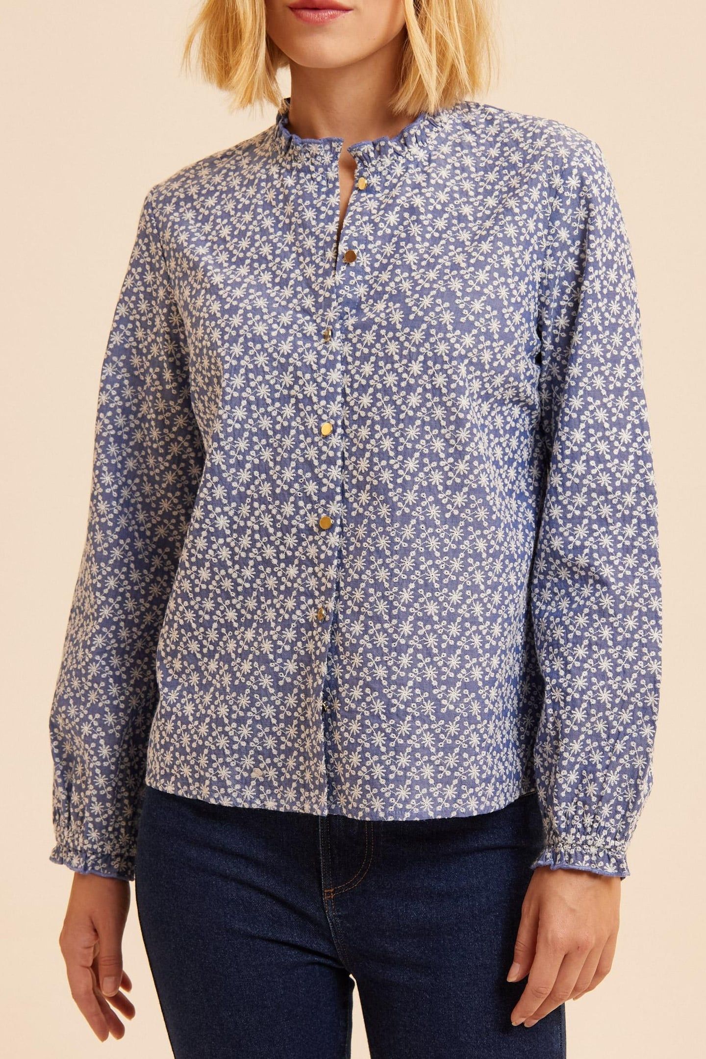 BLUE BLOUSE WITH ECRU EMBROIDERY 1