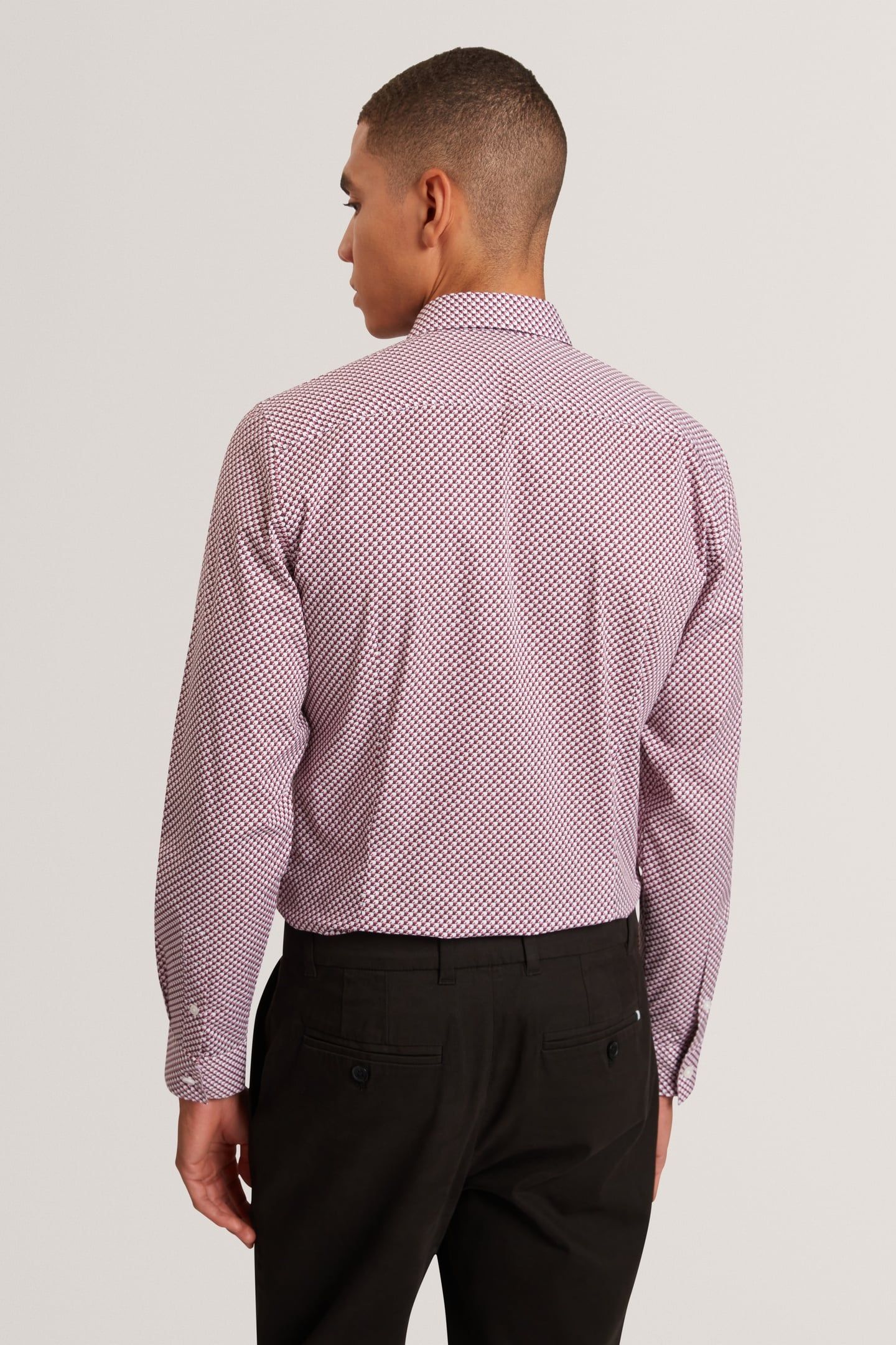 LS SLIM GEO PRINT SHIRT WHITE 2