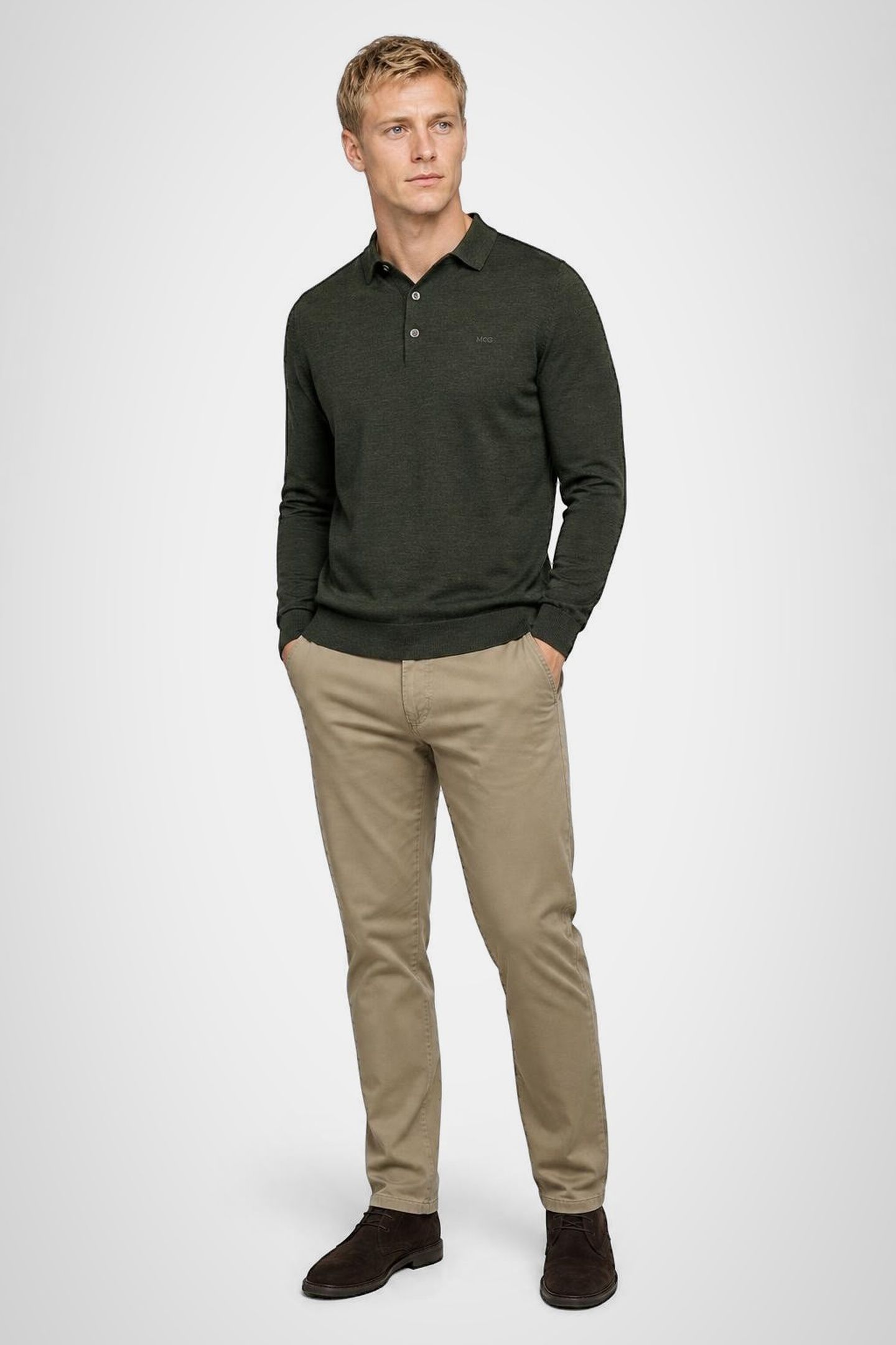 FINE MERINO L/S POLO DARK OLIVE 2