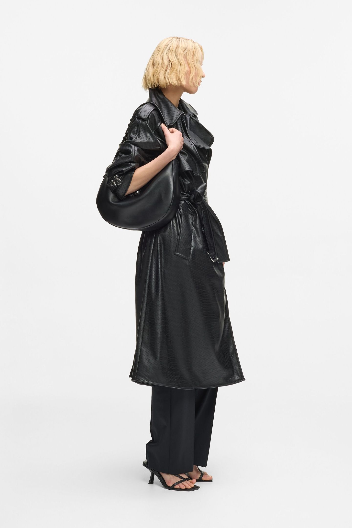 PERFORATED FAUX LEATHER TRENCH BLACK 2