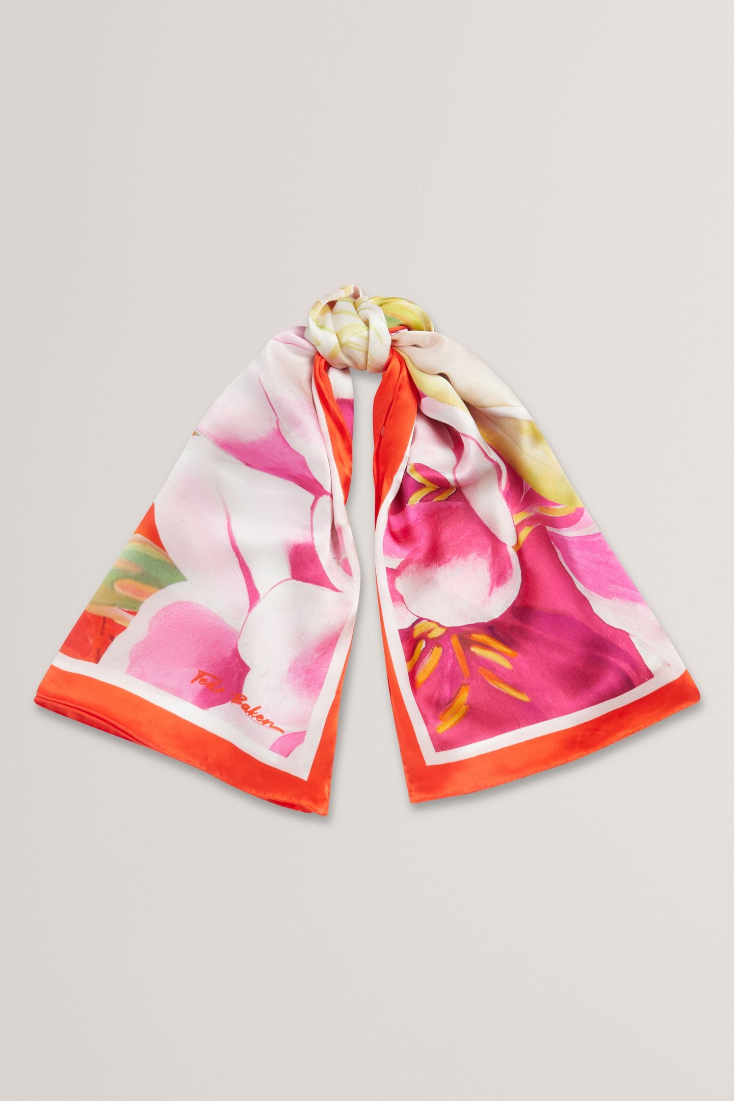 FLORAL BLOOM SILK SQUARE SCARF RED 3