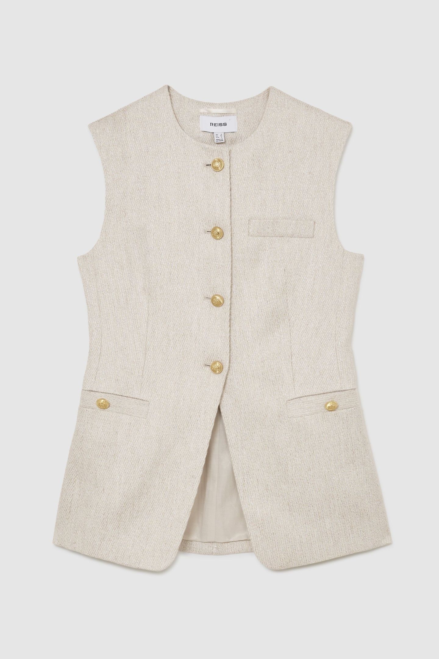 LONG LINE TEXTURED LINEN BLEND WAISTCOAT NEUTRAL 3