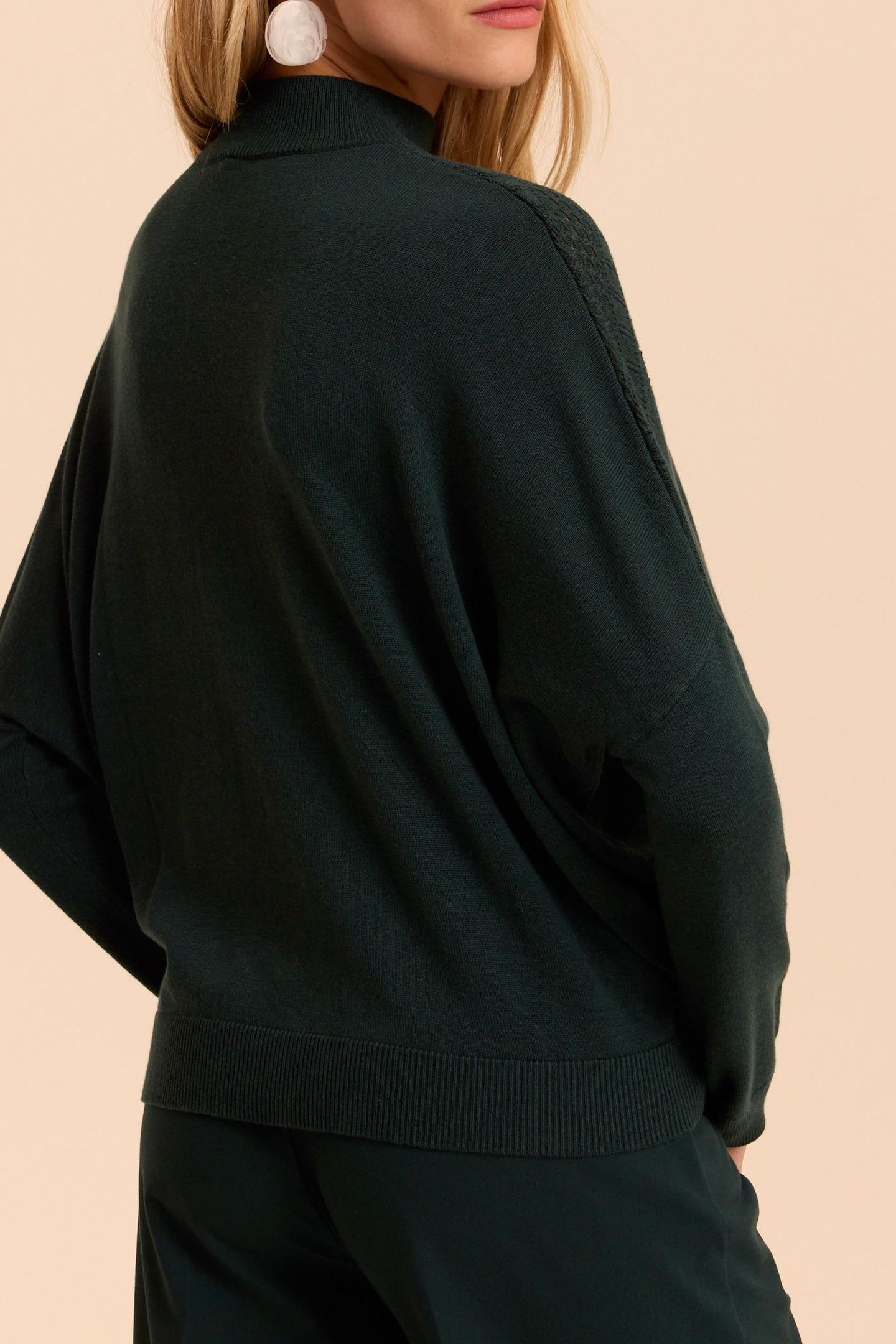 GREEN FINE OPENWORK STITCH KNIT CAPE SWEATER CECILE 2
