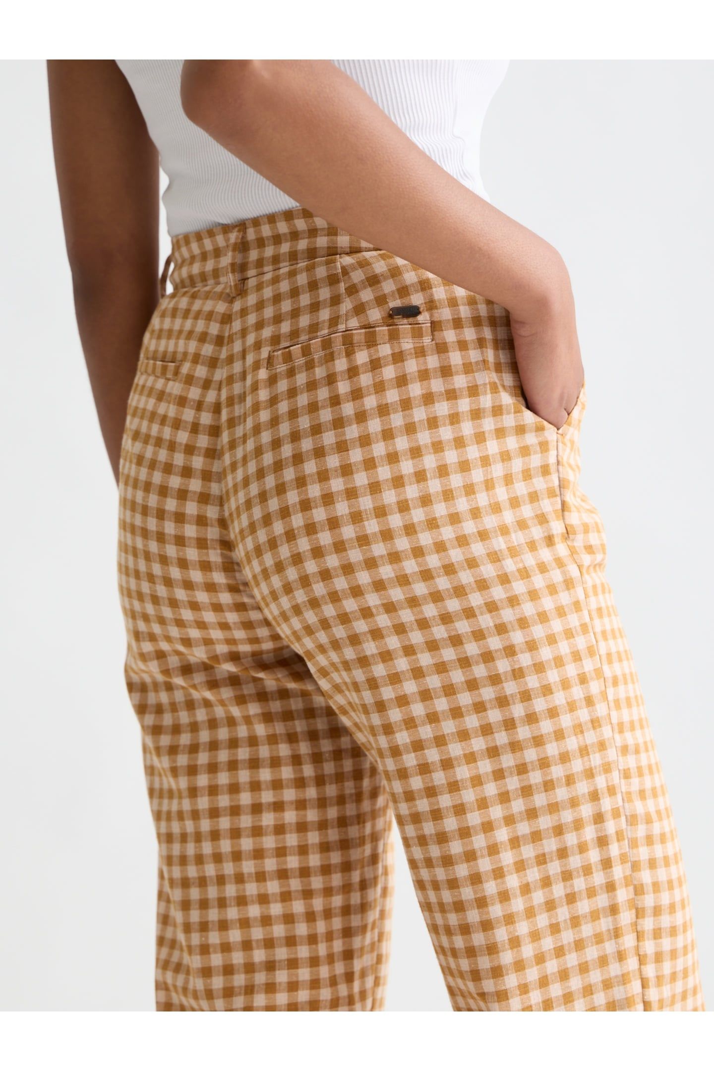 EDIE - LINEN GINGHAM HIGH RISE WIDE LEG PANTS ROSE DUST 6