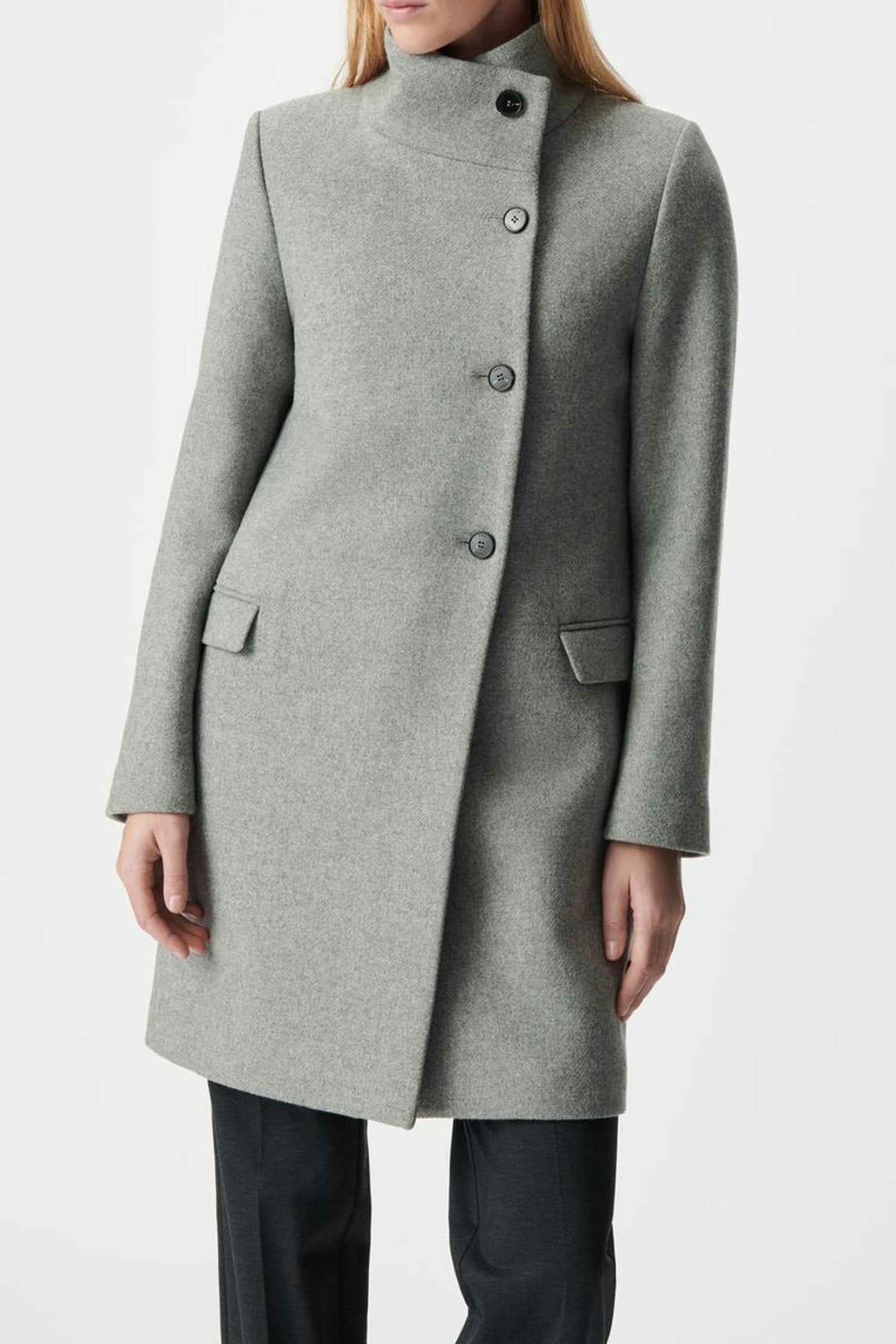 GREY COAT WITH ASYMMETRIC BUTTONING 1
