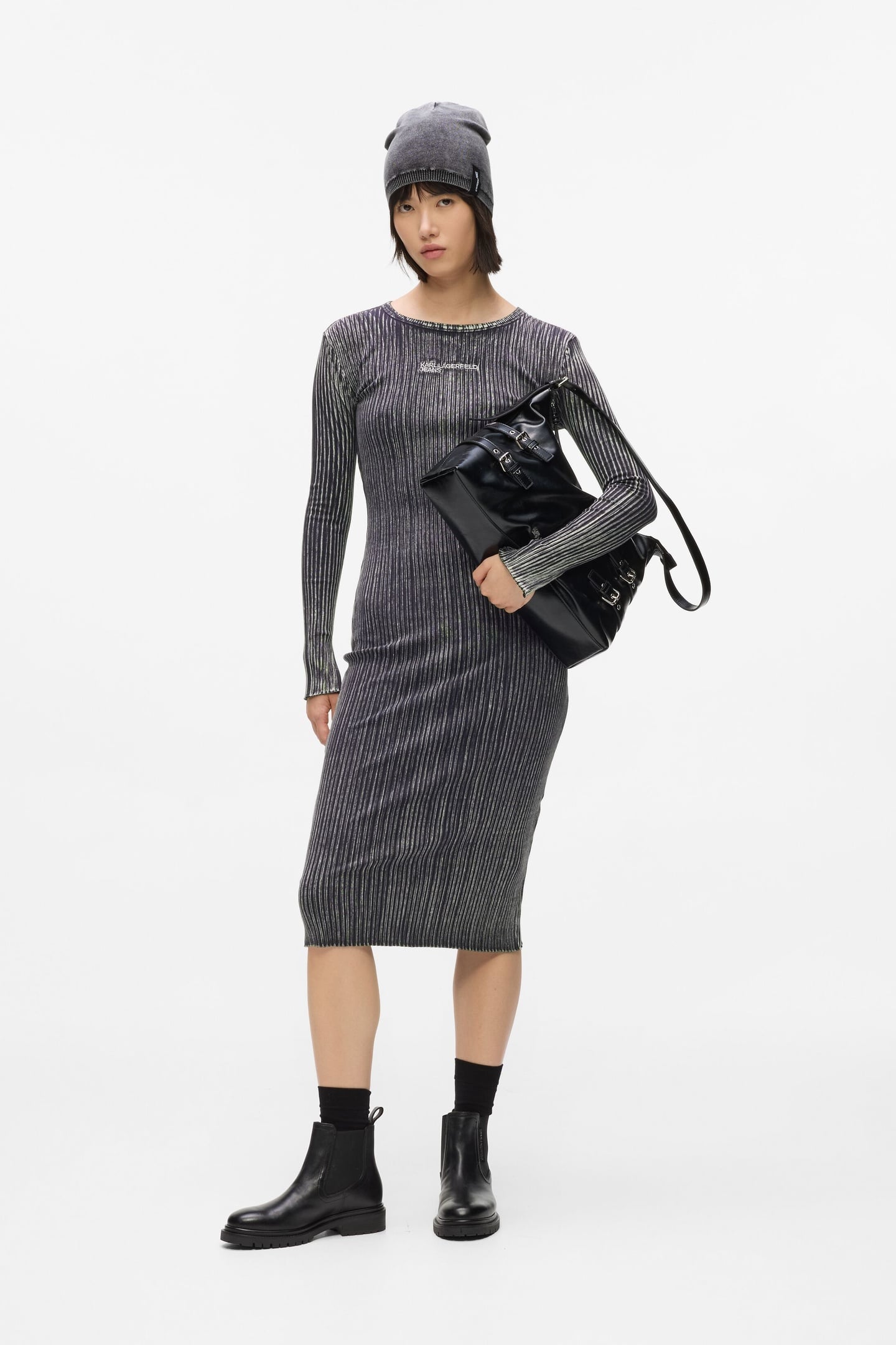 KLJ LS RIBBED DRESS WASHED BLACK 2