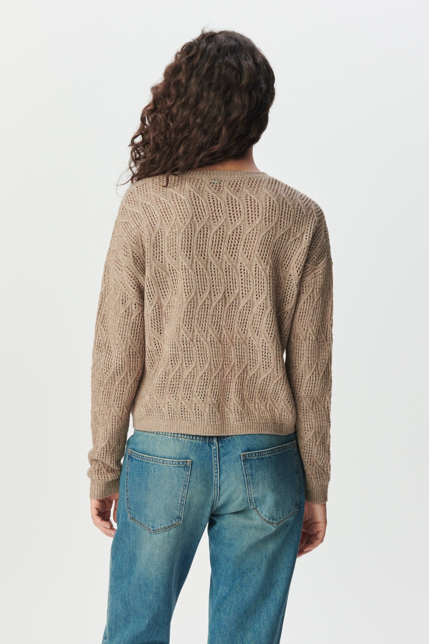 BEIGE DECORATIVE OPENWORK KNIT SWEATER 2